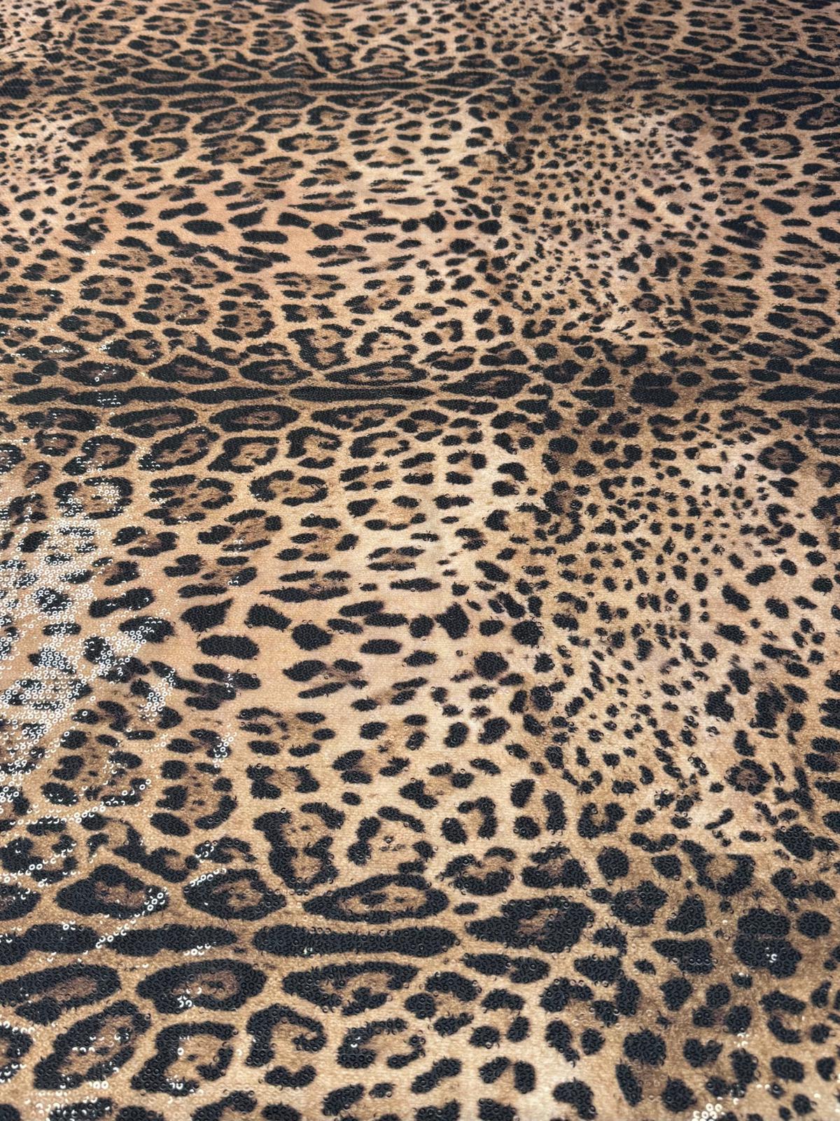 Brown Leopard Sequin Fabric by the Metre - Whotex Fabrics London