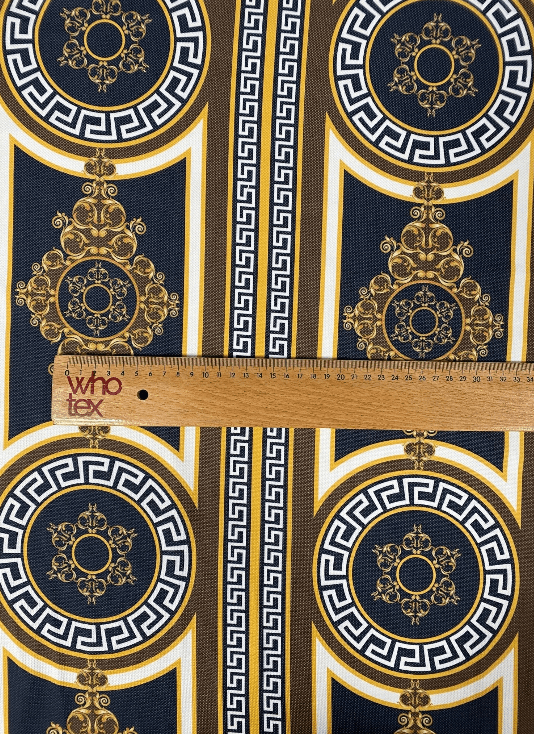 Brown Silky Crepe Fabric with Greek Key Pattern Fabric by Metre - Whotex Fabrics London