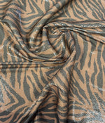 Brown Tiger Sequin Animal Print Fabric by the Metre - Whotex Fabrics London