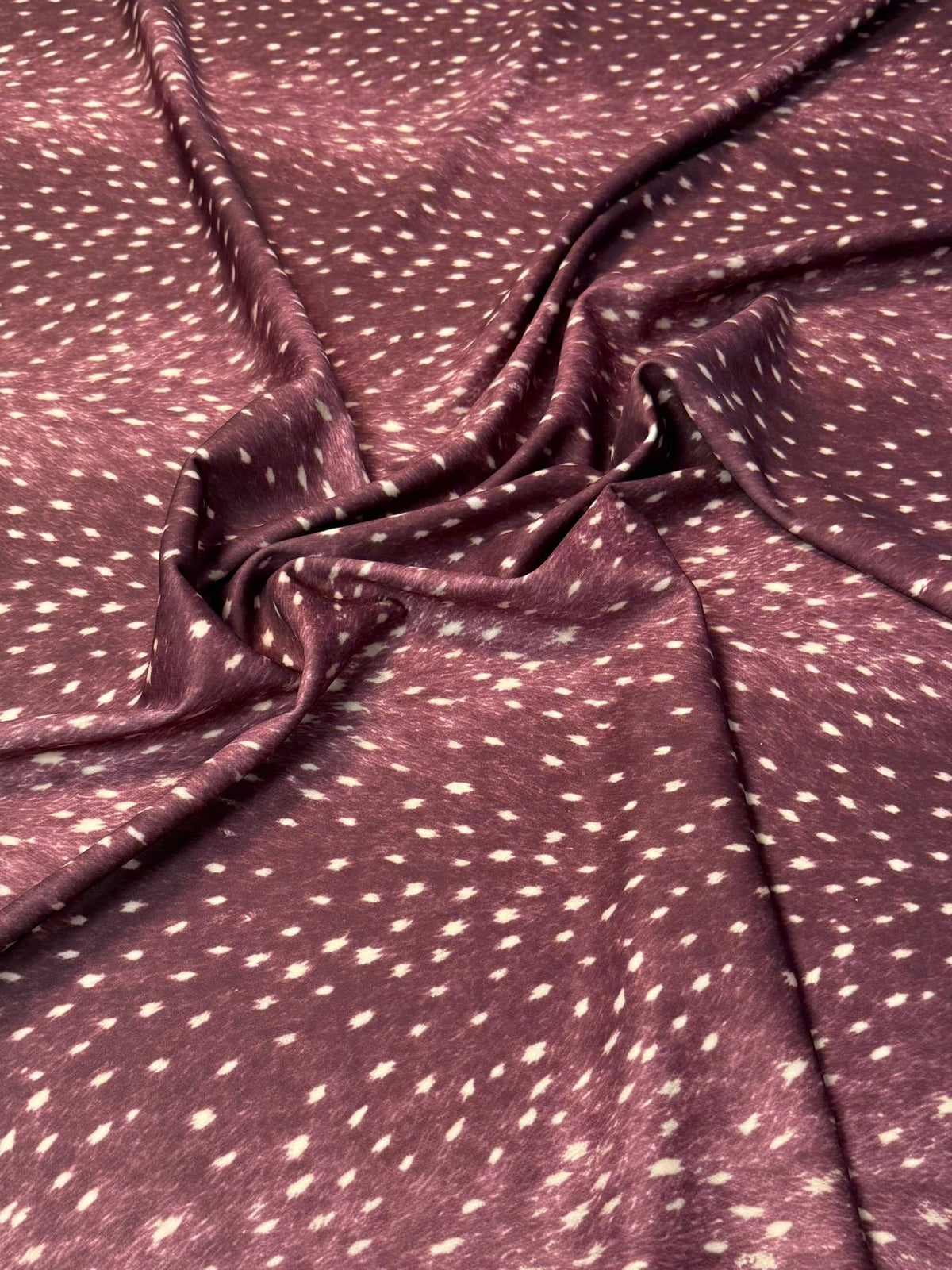 Burgundy Fawn Deer Print Stretch Scuba Fabric by the Metre - Whotex Fabrics London