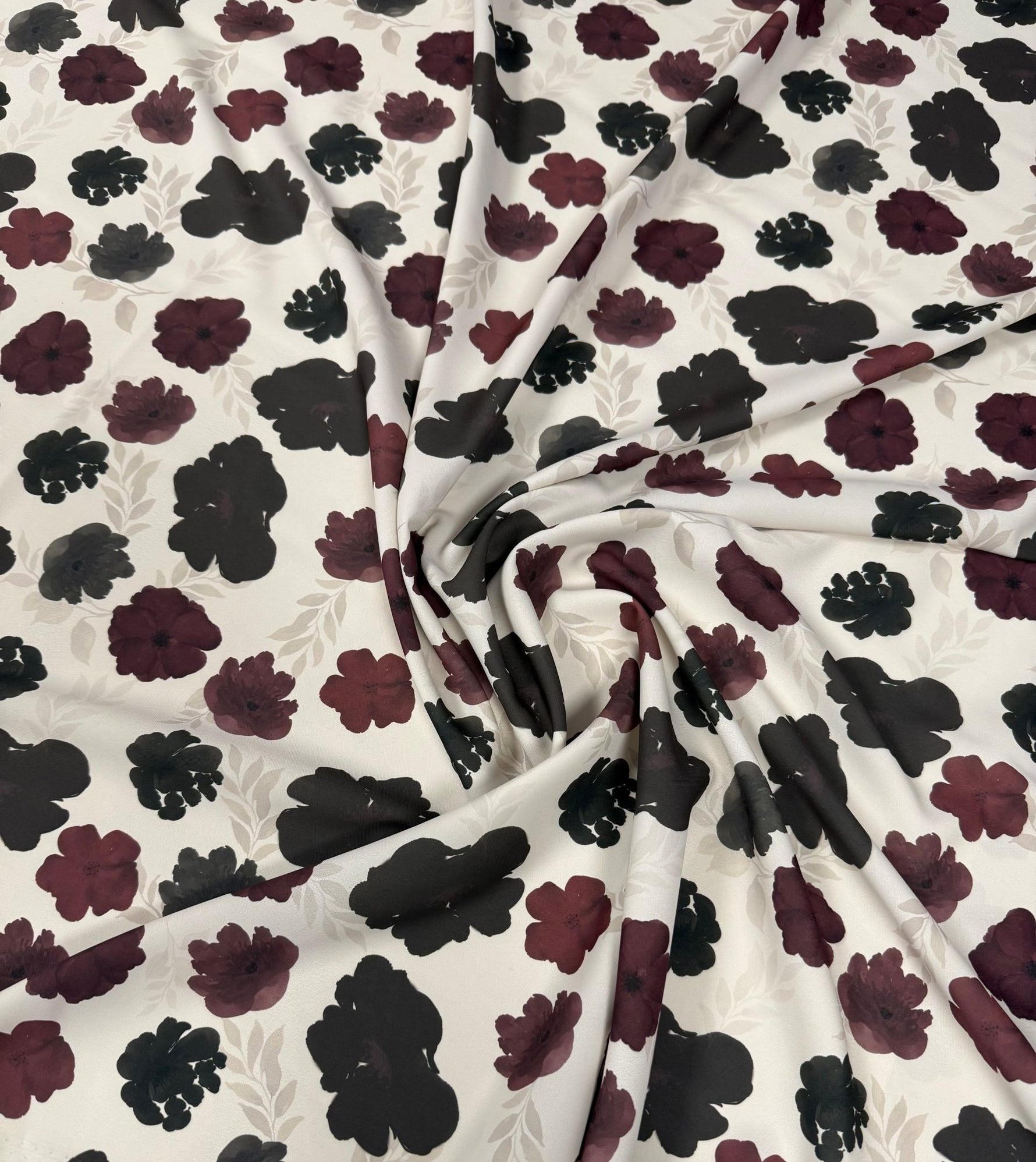 Burgundy Floral Print Fabric by the Metre - Whotex Fabrics London