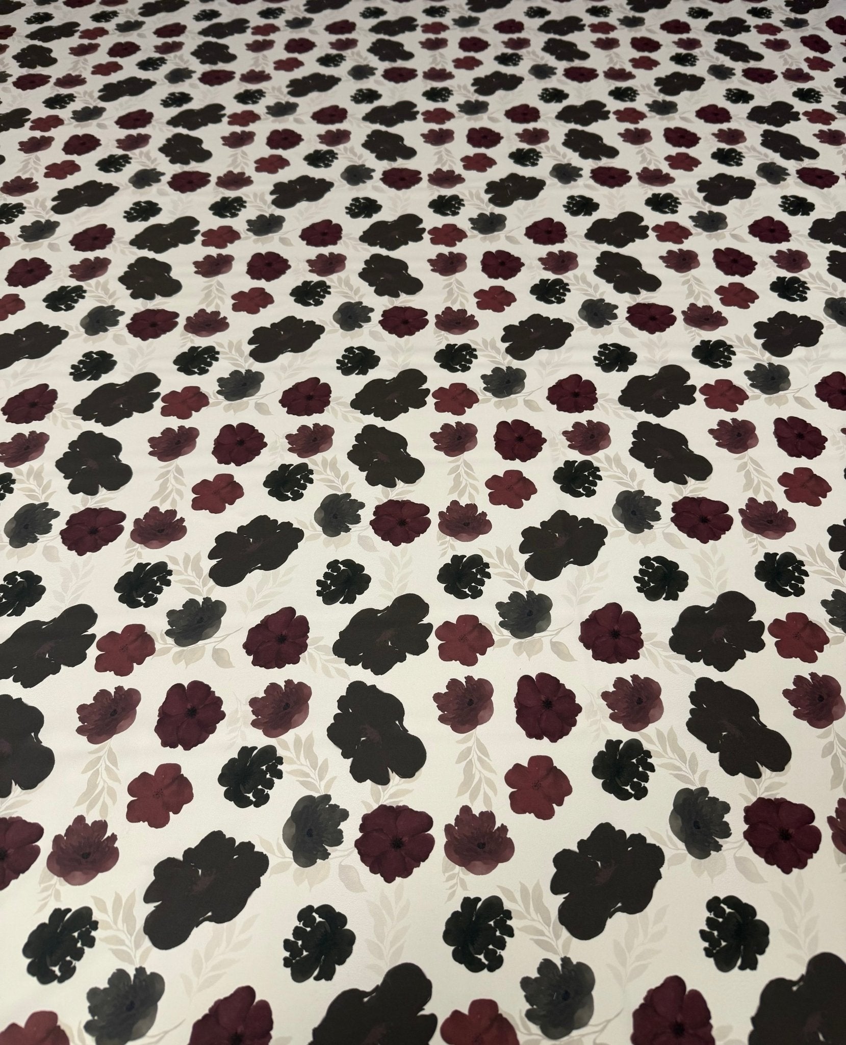 Burgundy Floral Print Fabric by the Metre - Whotex Fabrics London