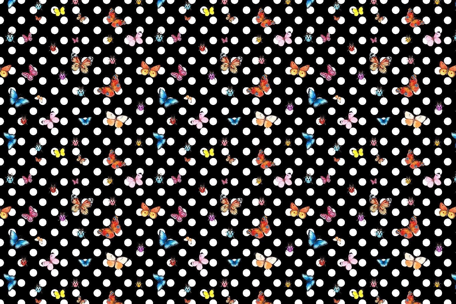 Butterfiles pattern fabric, Black White Polka dot pattern fabric, Silky Satin Silky crepe Spandex - Whotex