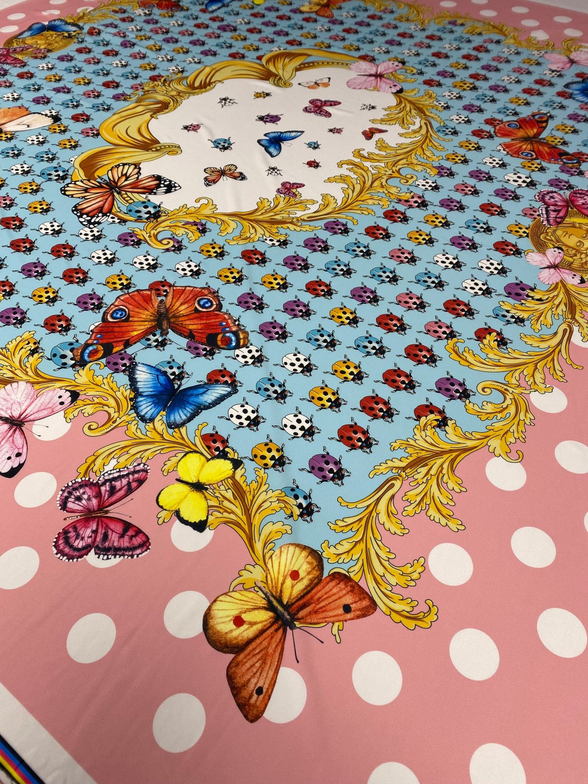 Butterflies Pink Polka Dot Fabric by the Metre - Whotex Fabrics London