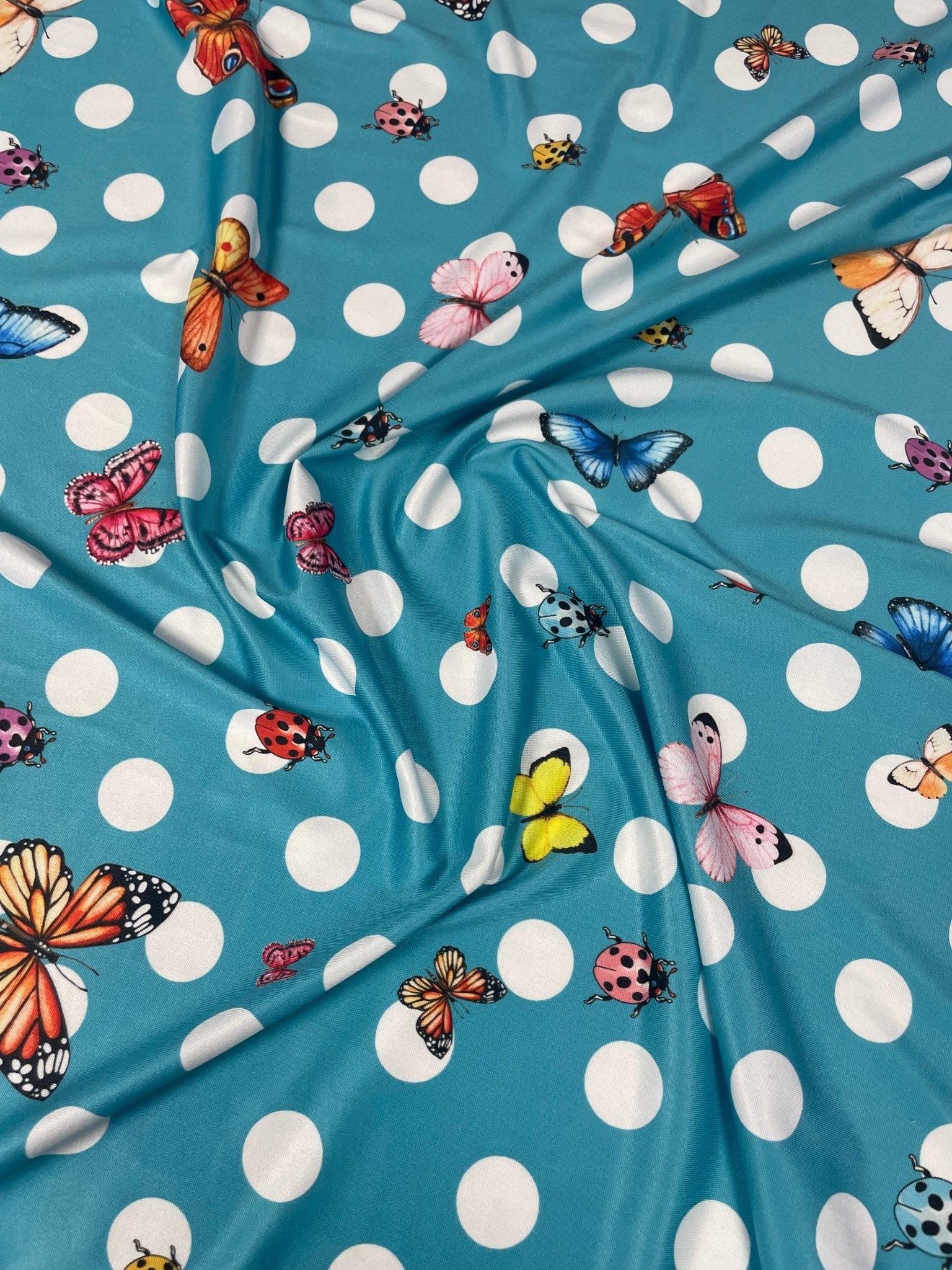 Butterfly & Ladybird Polka Dot Fabric by the Metre - Whotex Fabrics London
