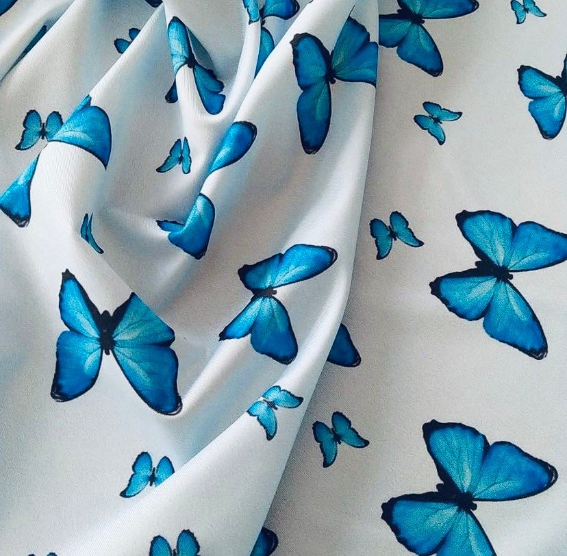 Butterfly Pattern spandex 4 - way stretch fabric, Baby Blue fabric - Whotex