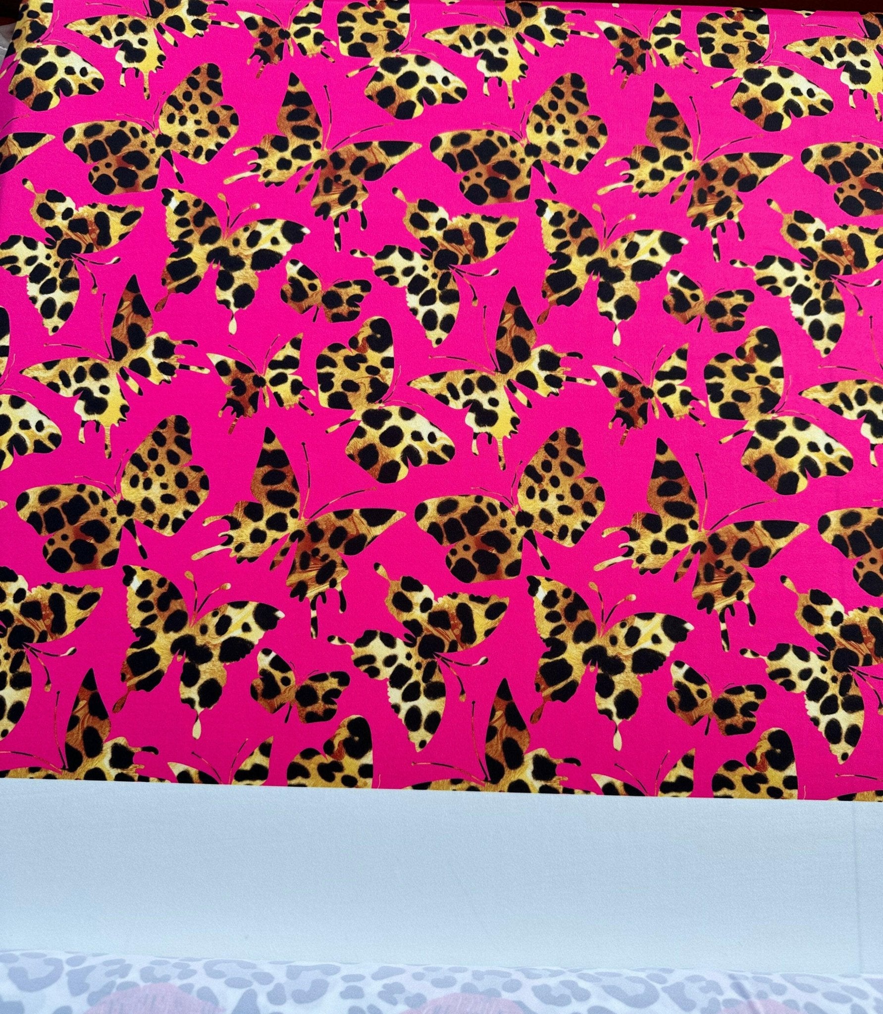 Butterfly Pattern Spandex Fabric, 4 - way stretch fabric, Hot Pink Fabric,dancewear, activewear, sportwear , made in turkey - Whotex