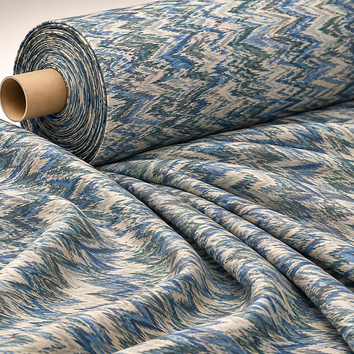 Sage & Blue Chevron Fabric by the Metre