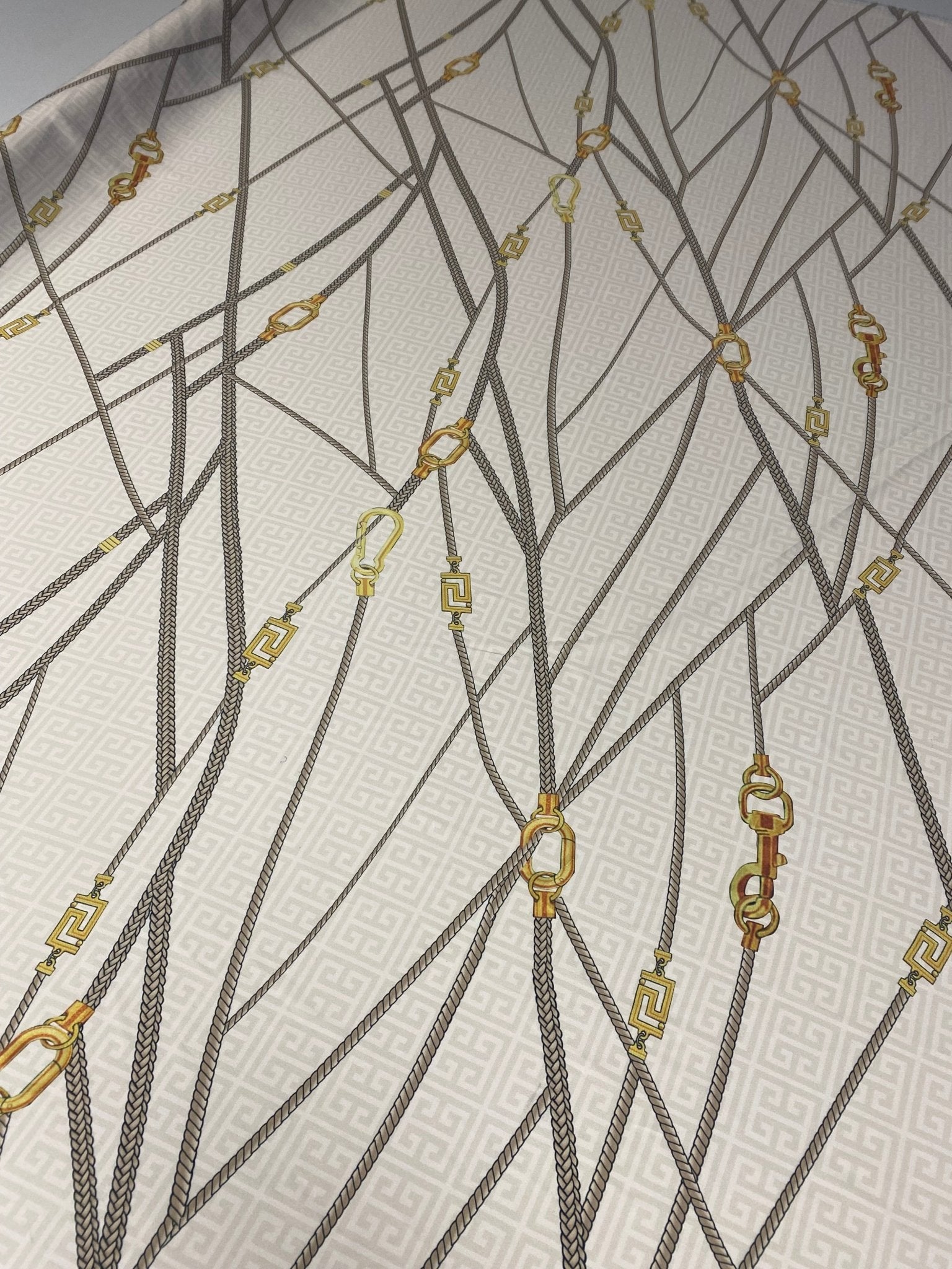 Chain Print Chiffon Satin Fabric in Beige & Gold - Whotex Fabrics London