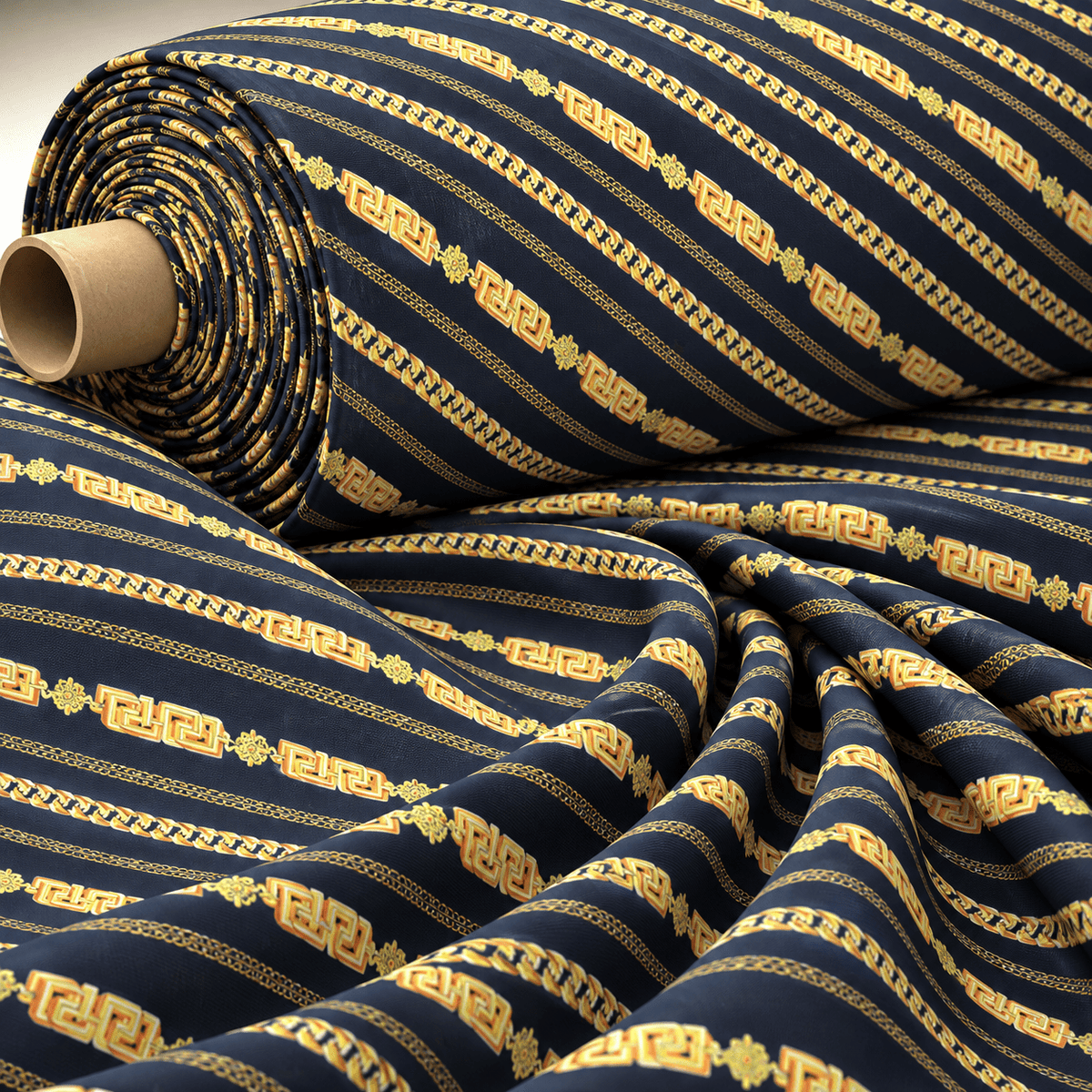 Chain Print Satin Fabric by the Metre - Whotex Fabrics London