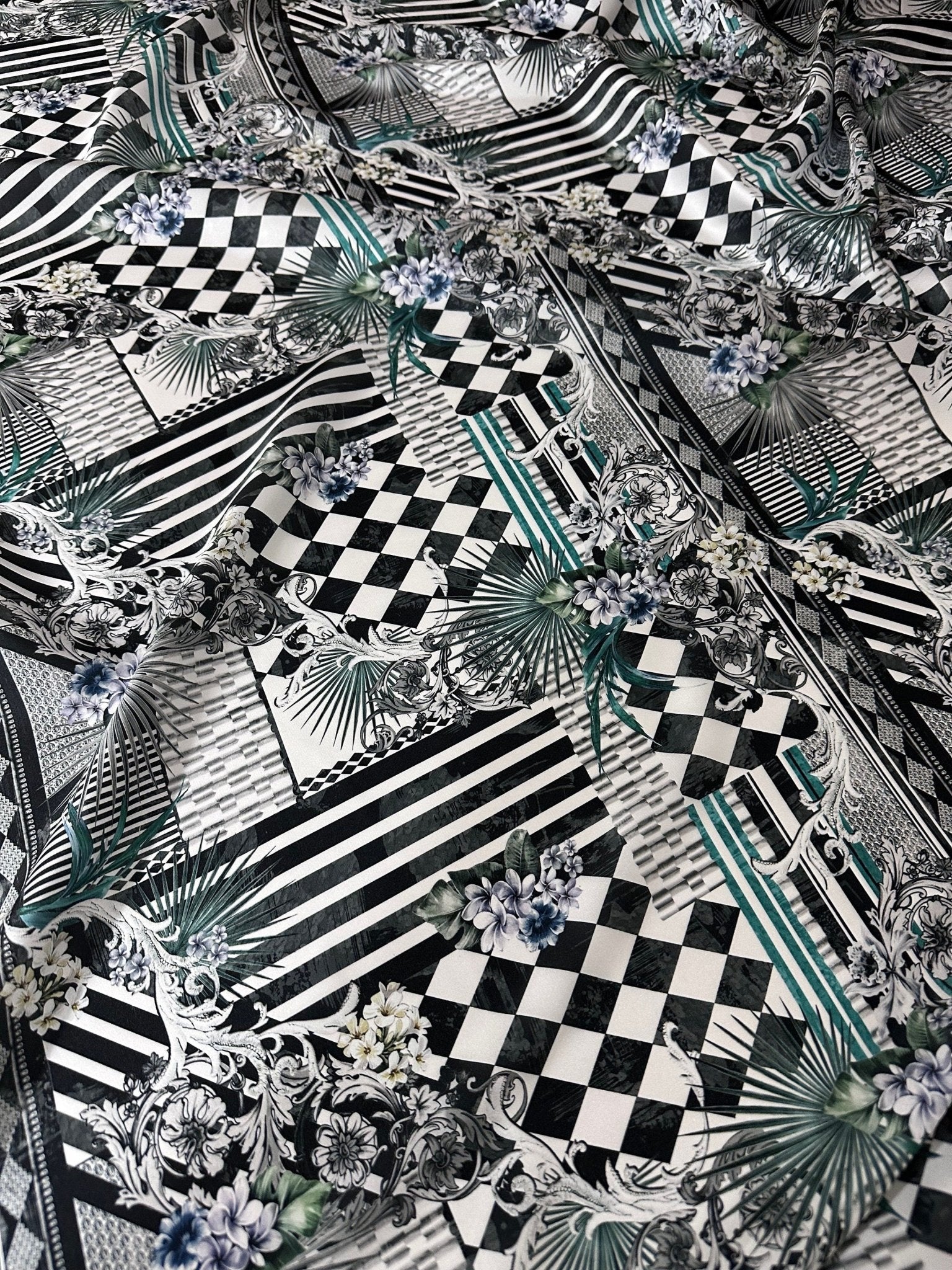 Checkerboard Pattern Silky Satin Fabric , Patchwork pattern - Whotex