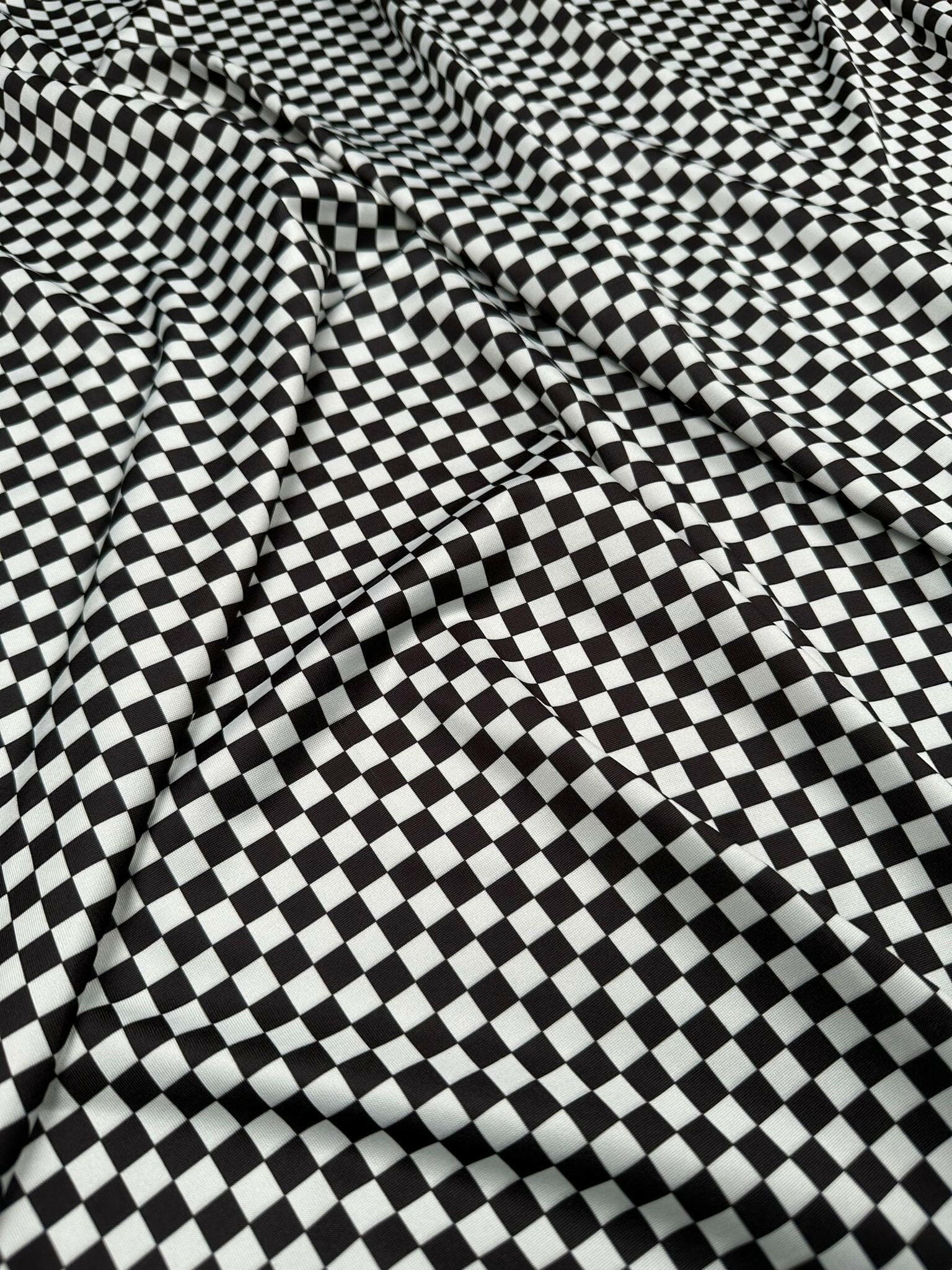 Checkers Pattern Spandex Fabric, Black White 4 - way stretch fabric - Whotex