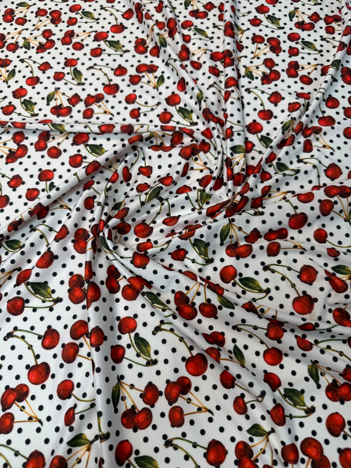 Cherry Polka Dot Spandex Fabric by the Metre - Whotex Fabrics London