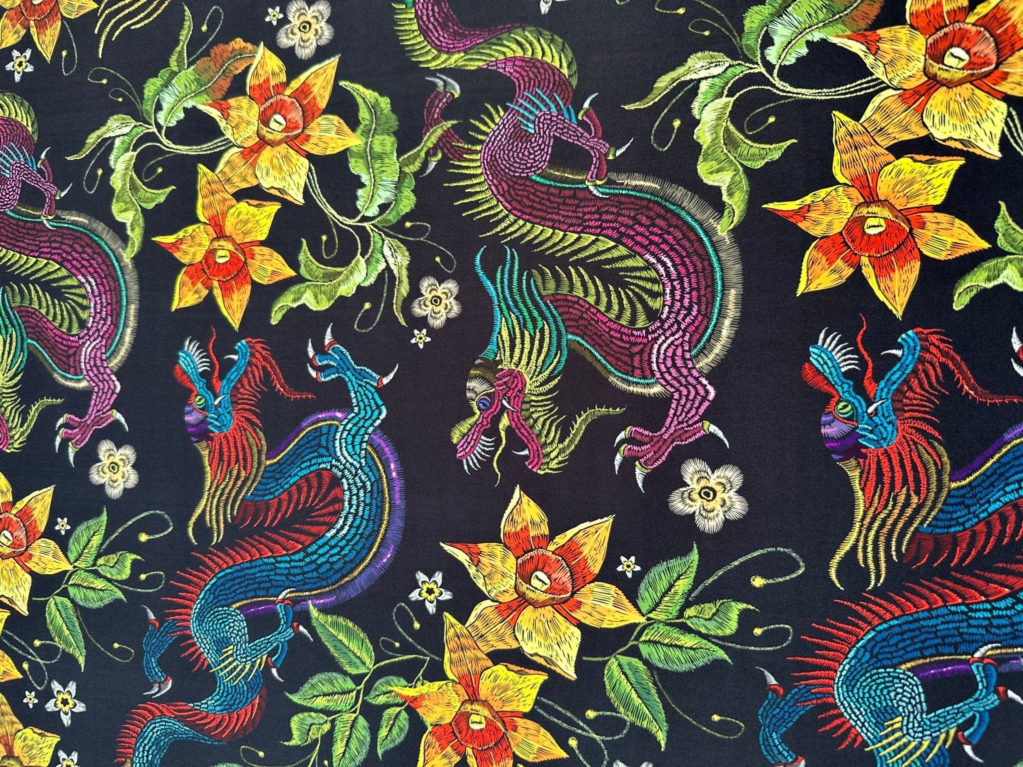 Chinese Dragon Pattern Silky Crepe - Whotex