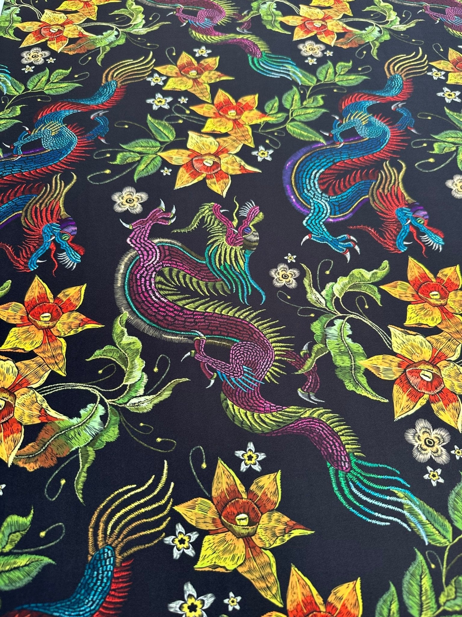 Chinese Dragon Pattern Silky Crepe - Whotex