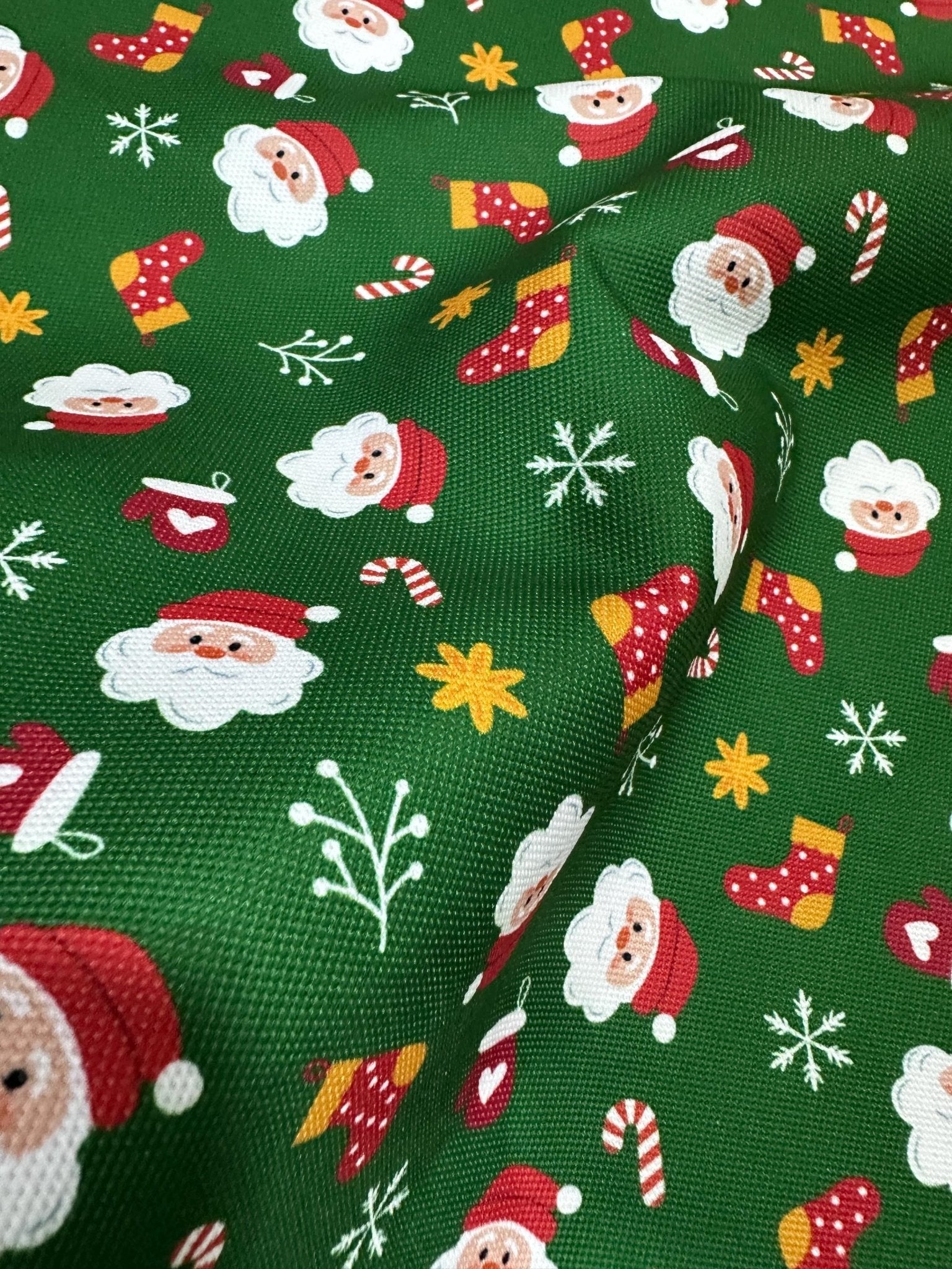 Christmas Patterned Upholstery Fabric, Green with Santa Claus, Xmas Fabric - Whotex