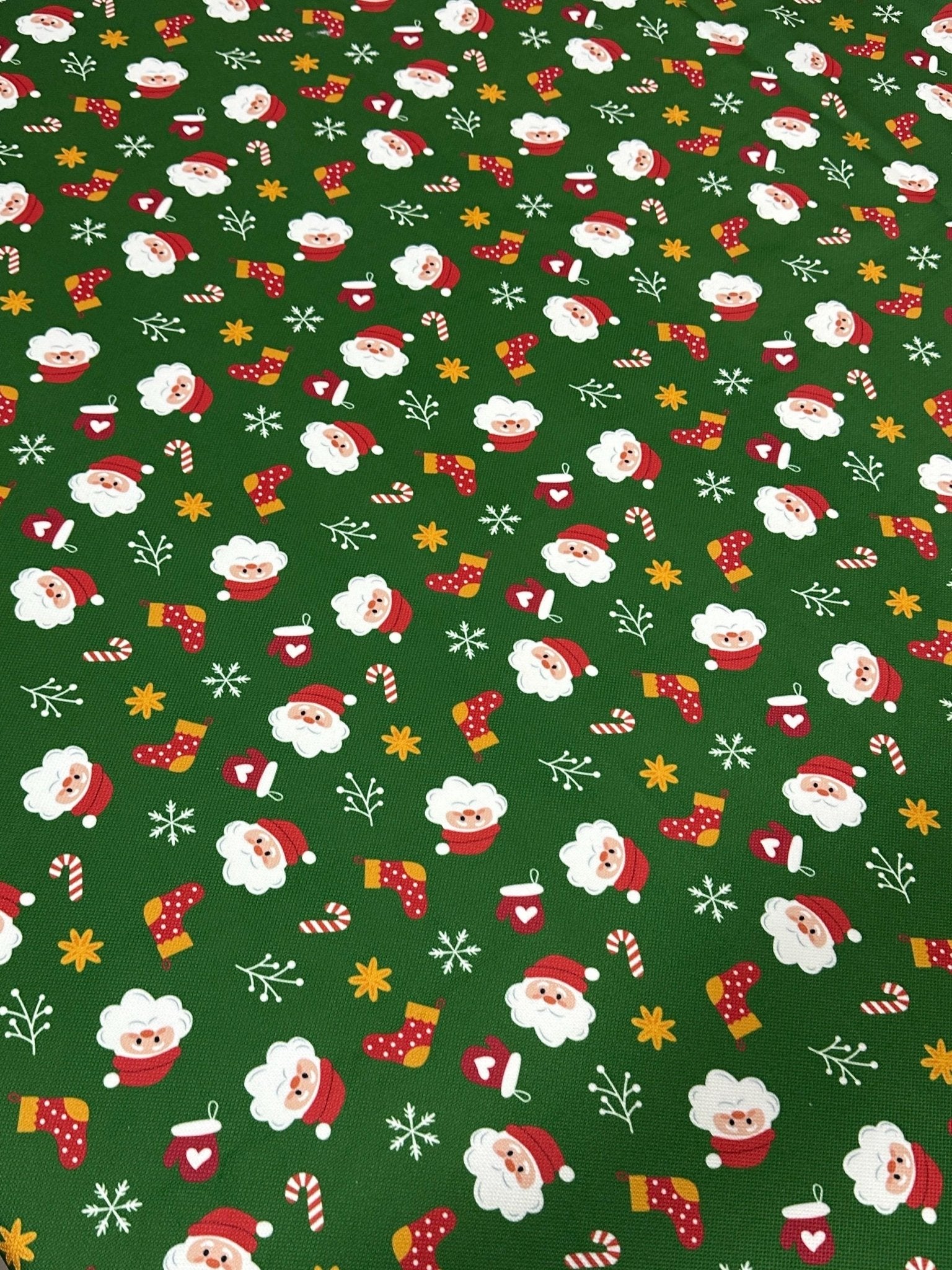 Christmas Patterned Upholstery Fabric, Green with Santa Claus, Xmas Fabric - Whotex