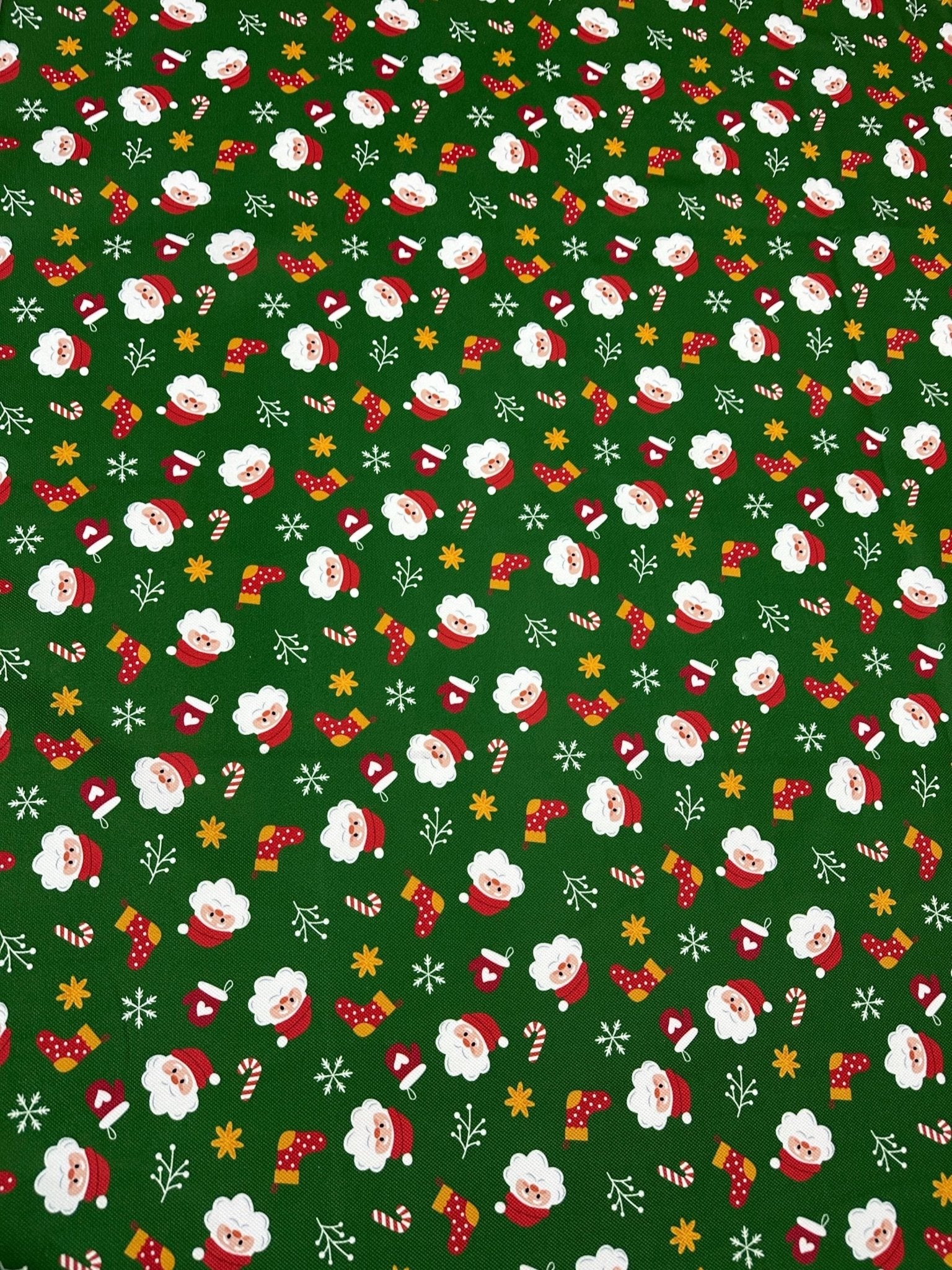 Christmas Patterned Upholstery Fabric, Green with Santa Claus, Xmas Fabric - Whotex