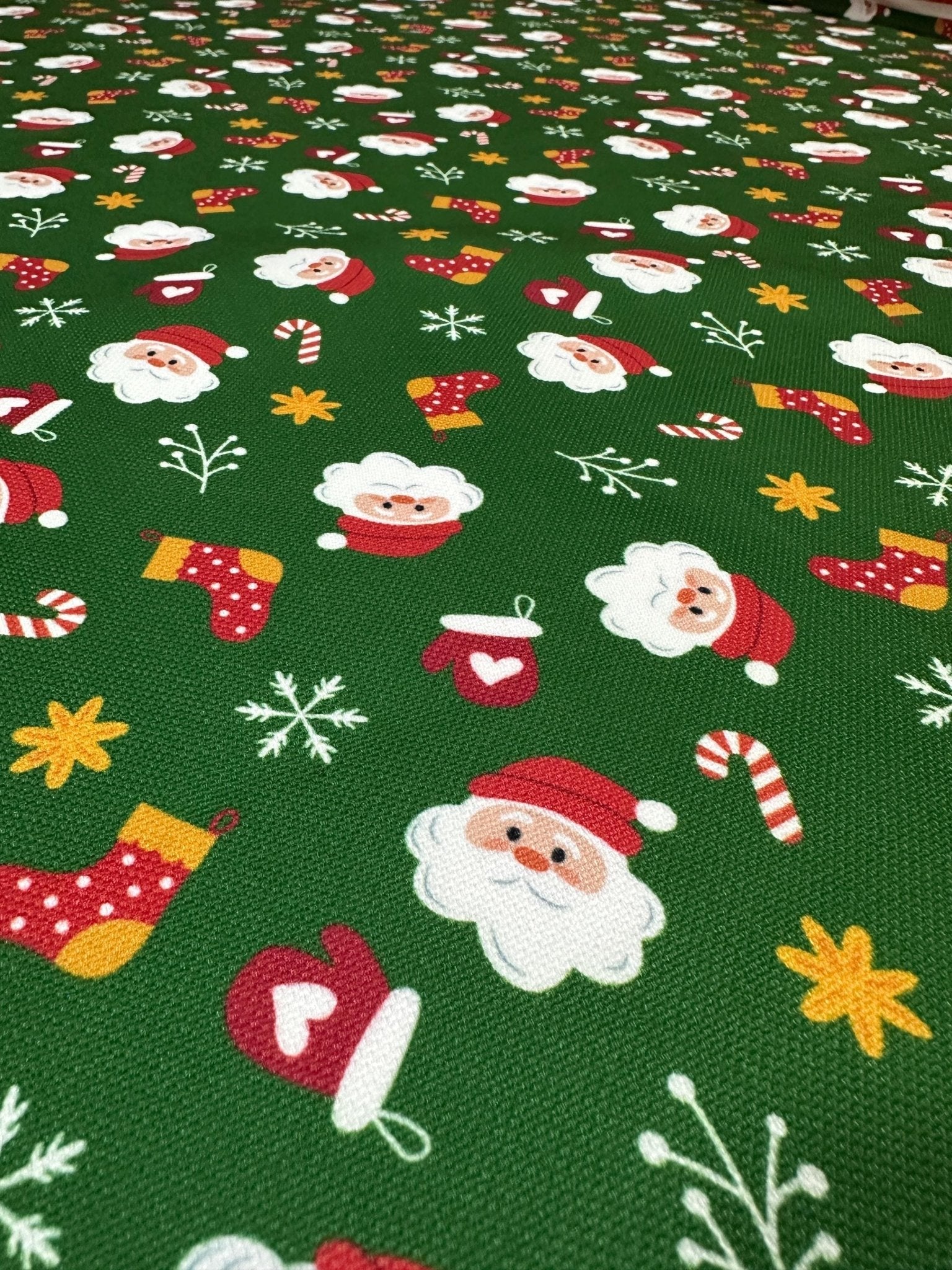 Christmas Patterned Upholstery Fabric, Green with Santa Claus, Xmas Fabric - Whotex