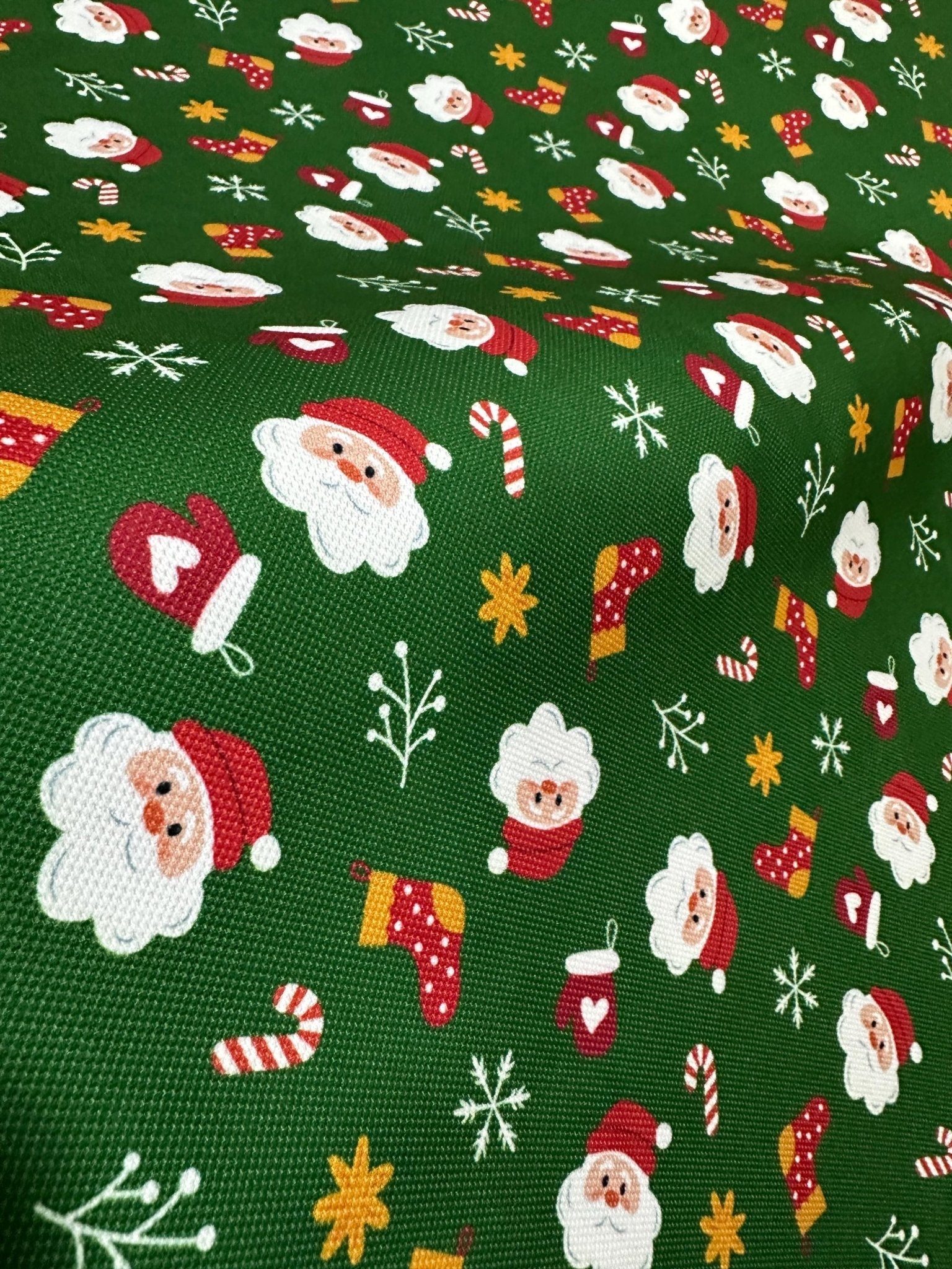 Christmas Patterned Upholstery Fabric, Green with Santa Claus, Xmas Fabric - Whotex