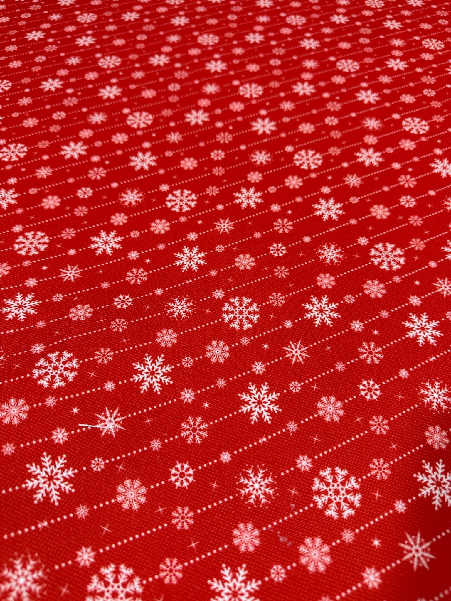 Christmas Patterned Upholstery Fabric, Red Base White Snow Crystal, Xmas Fabric - Whotex