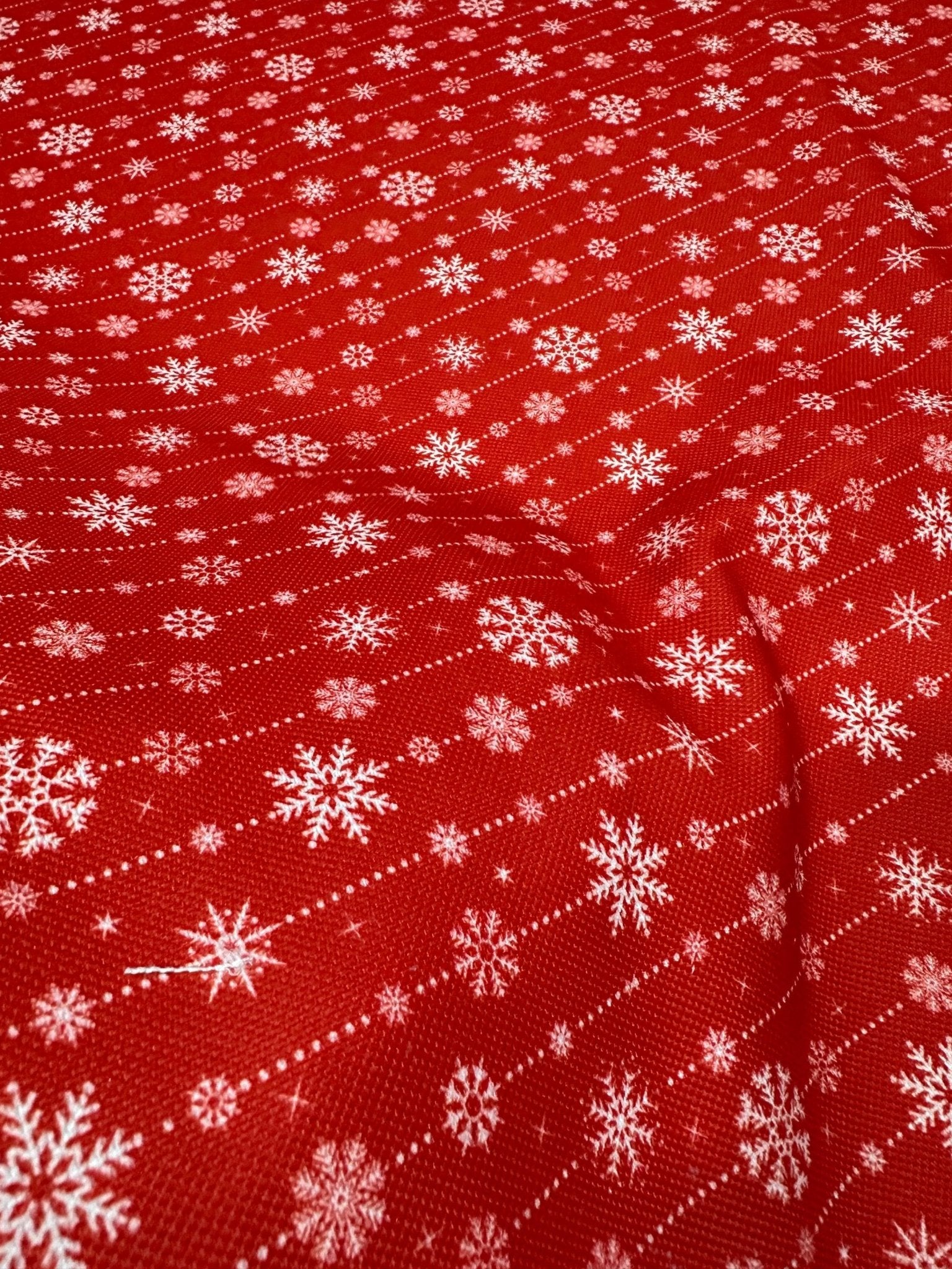 Christmas Patterned Upholstery Fabric, Red Base White Snow Crystal, Xmas Fabric - Whotex