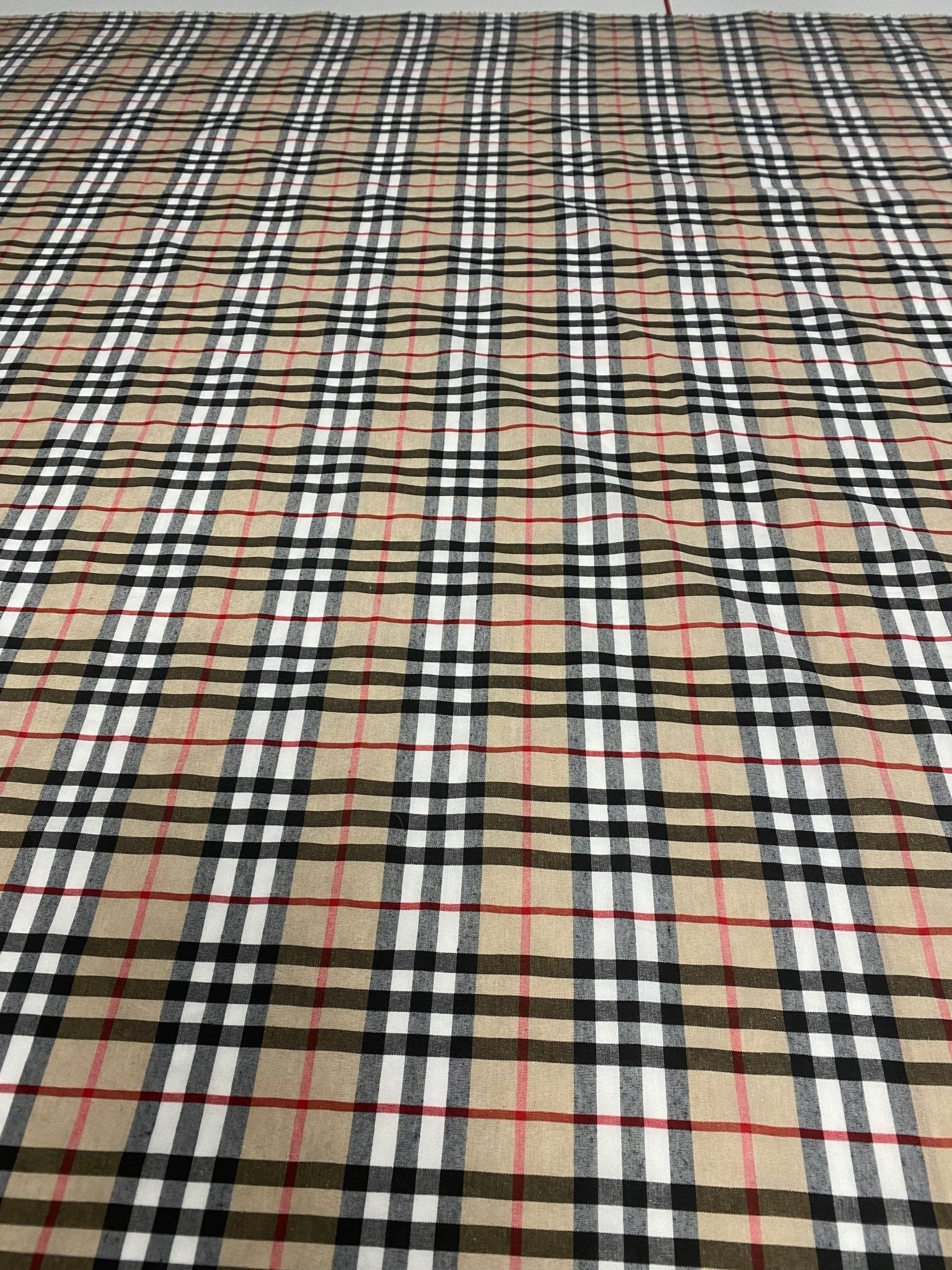 Classic Beige Check Poplin Fabric by the Metre - Whotex Fabrics London