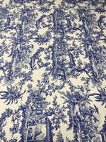 Classic Blue Toile de Jouy Poly Linen Fabric by Metre - Whotex Fabrics London