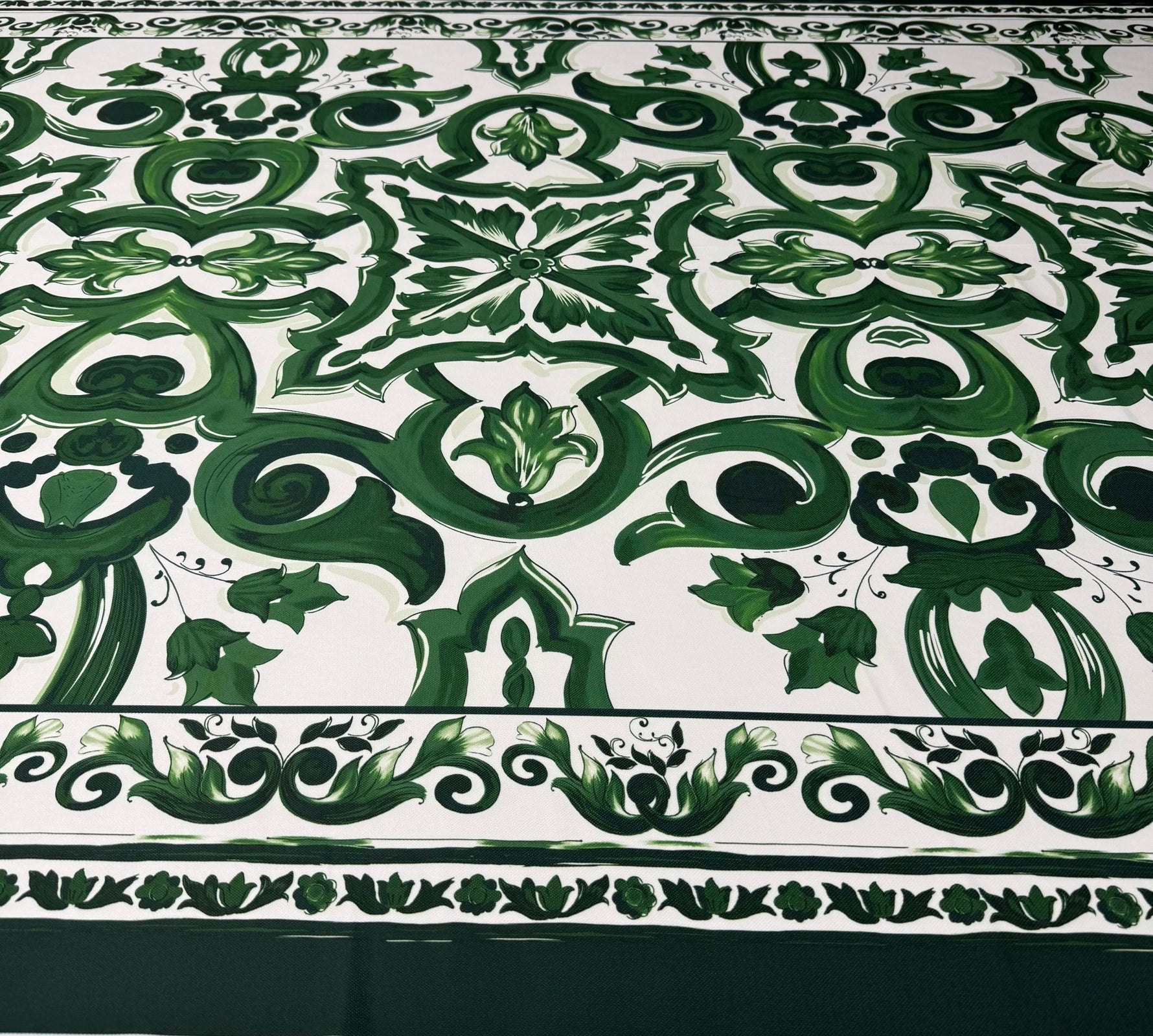 Classic Green Ornamental Upholstery Fabric by the Metre - Whotex Fabrics London