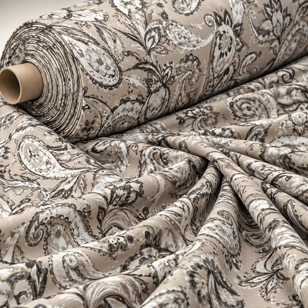 Classic Paisley Poly Linen Fabric by the Metre - Whotex Fabrics London