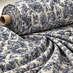 Classic Toile Scenic Print Fashion Navy Blue Fabric by the Metre - Whotex Fabrics London