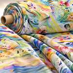 Colorful Bird and Piano Print Fabric by the Metre - Whotex Fabrics London