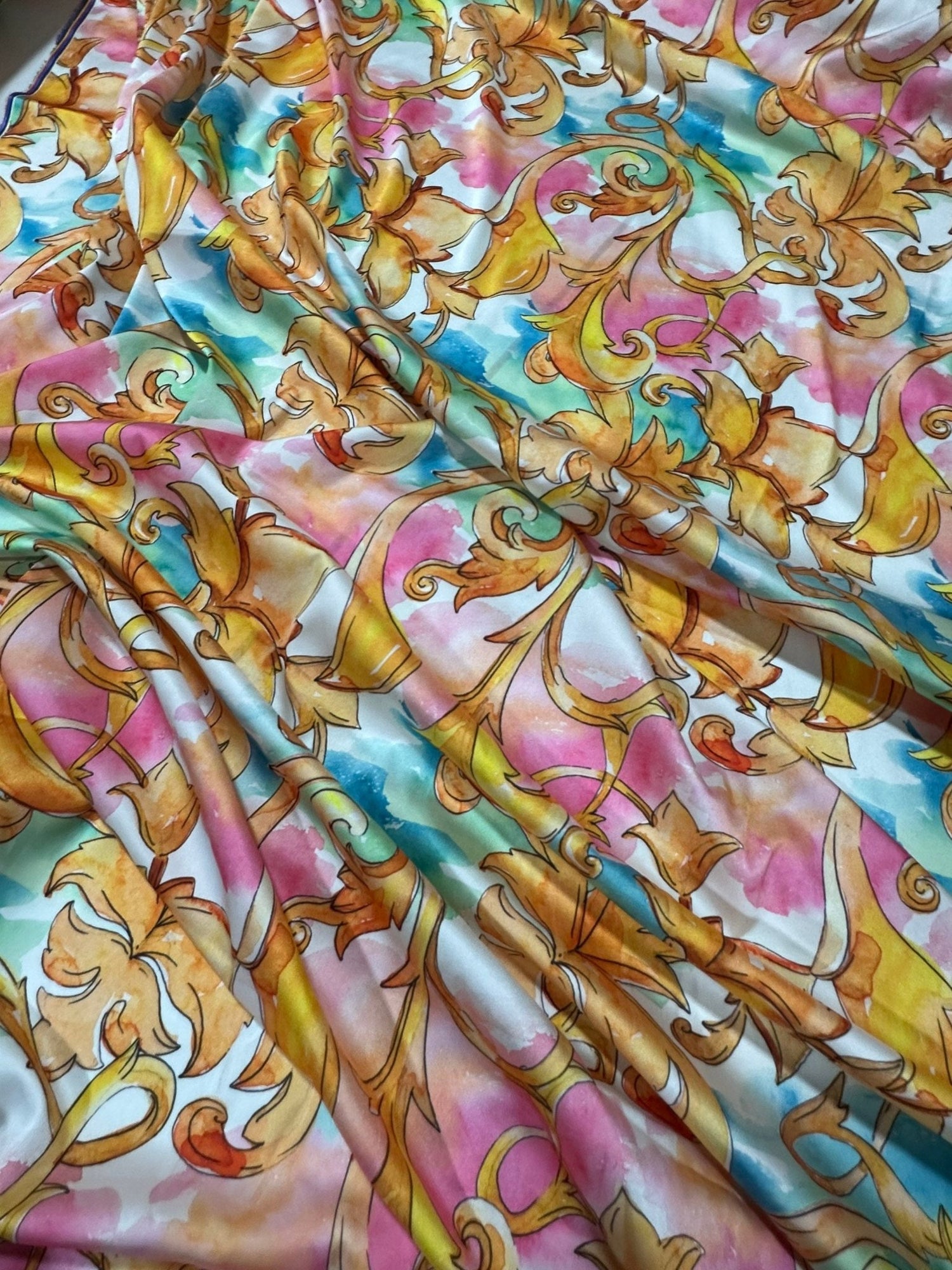 Colorful Floral Fabric, Gold Baroque Pattern Fabric - Whotex Online Fabric Store