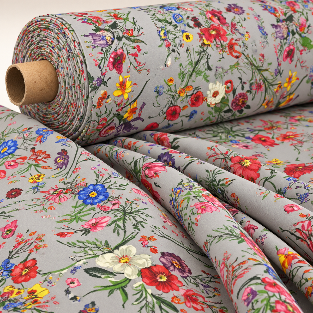 Colorful Floral on Light Grey Fabric by Metre - Whotex Fabrics London
