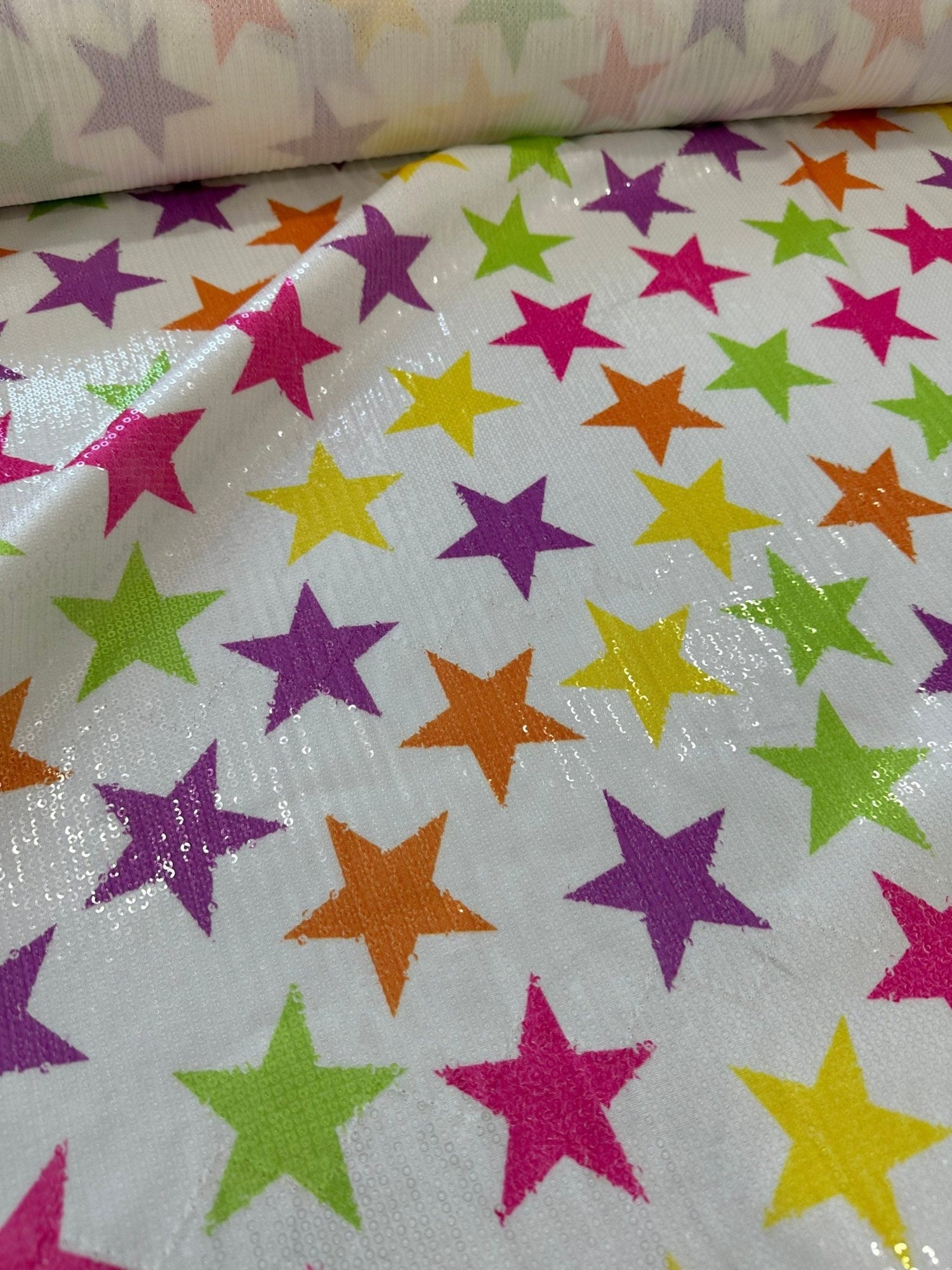 Colorful Stars Sequin Fabric, 2 - Way Stretch Sequin Fabric By The Yard - Whotex Online Fabric Store