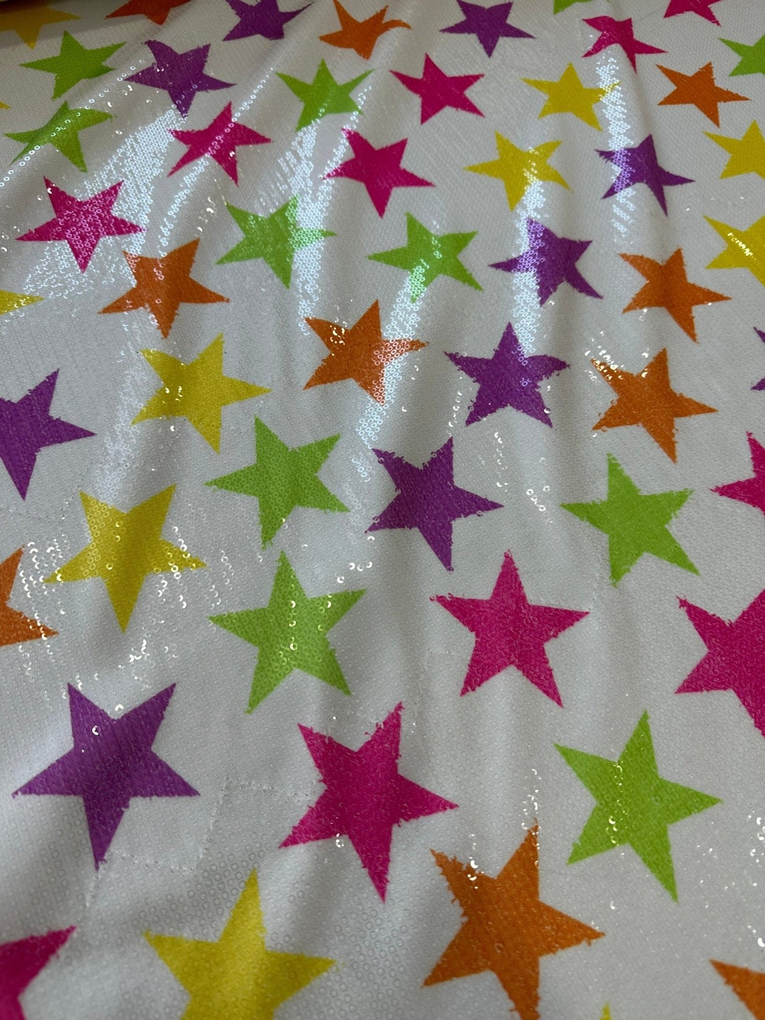 Colorful Stars Sequin Fabric, 2 - Way Stretch Sequin Fabric By The Yard - Whotex Online Fabric Store