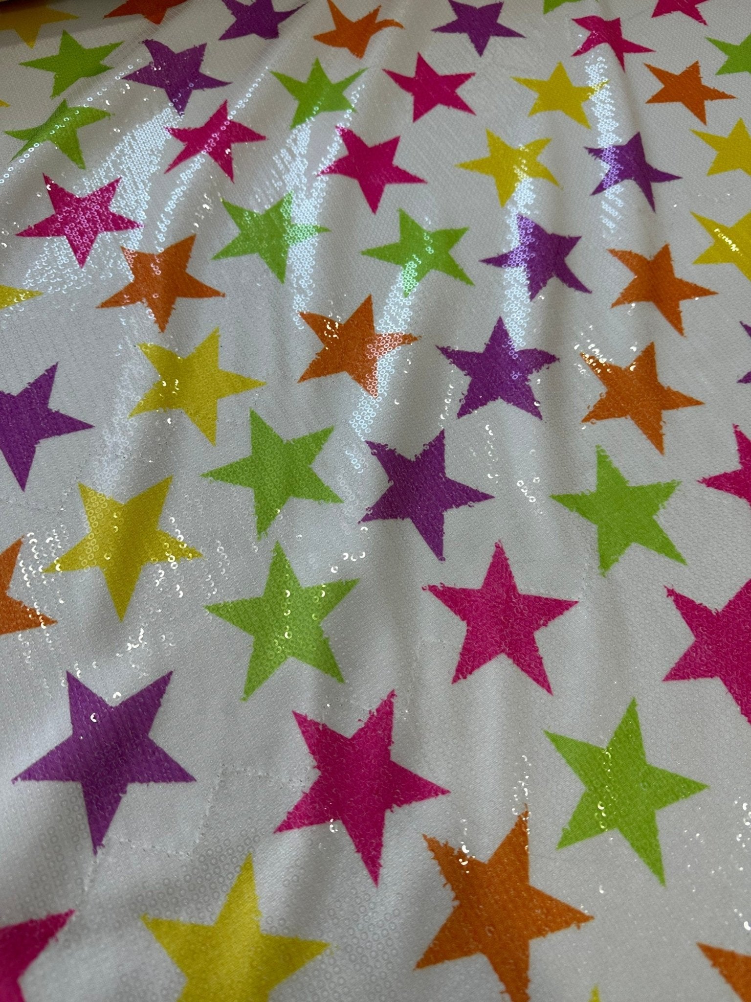 Colorful Stars Sequin Fabric, 2 - Way Stretch Sequin Fabric By The Yard - Whotex Online Fabric Store