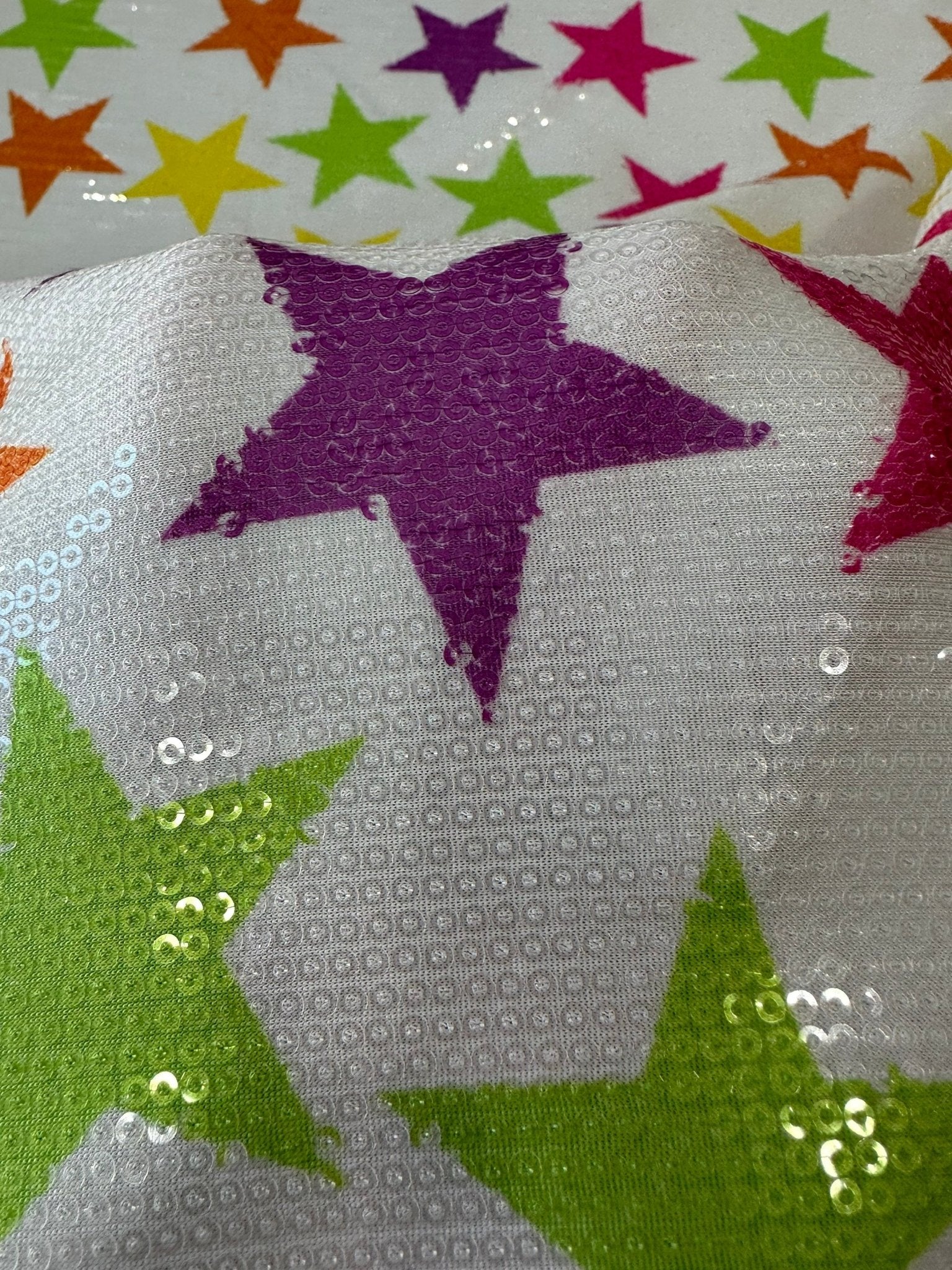 Colorful Stars Sequin Fabric, 2 - Way Stretch Sequin Fabric By The Yard - Whotex Online Fabric Store