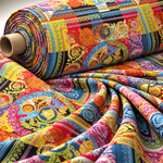 Colourful Baroque Satin Fabric by the Metre - Whotex Fabrics London