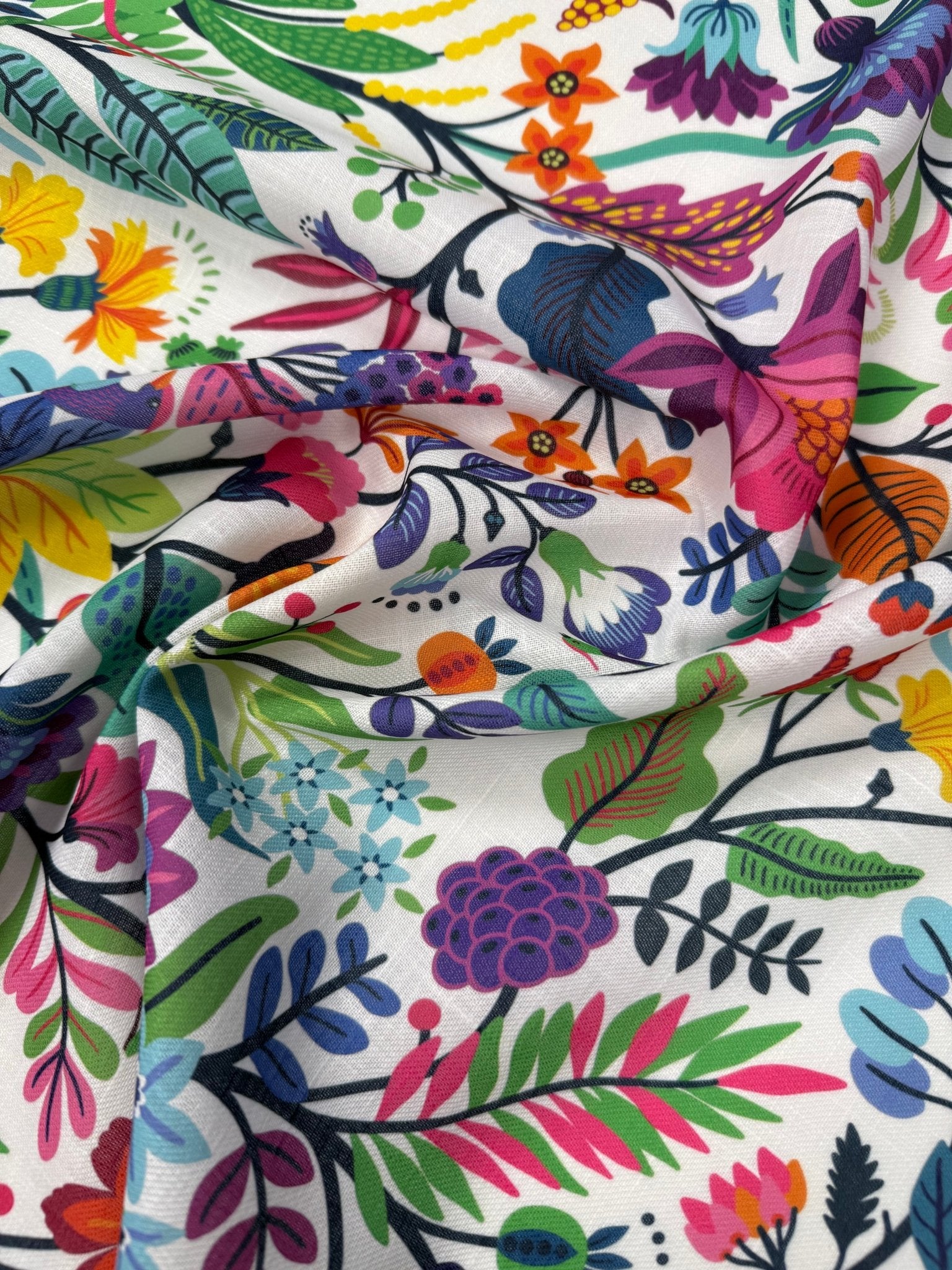 Colourful Floral Linen Fabric by the Metre - Whotex Fabrics London