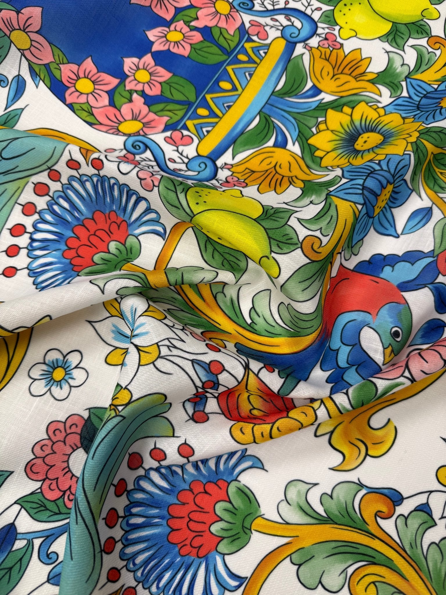 Colourful Floral Linen Fabric by the Metre - Whotex Fabrics London