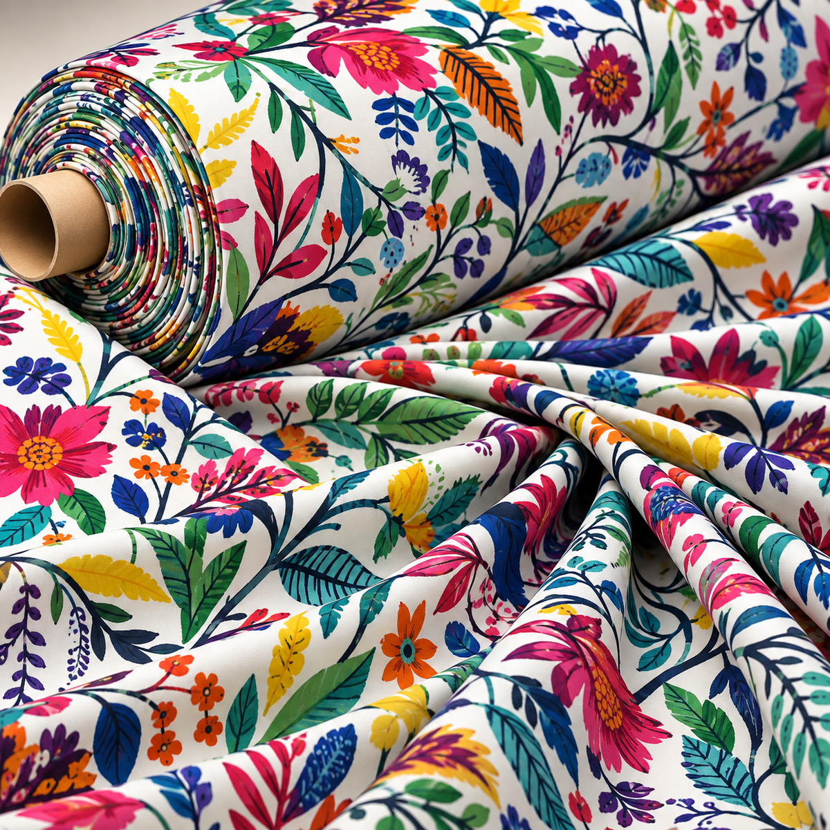 Colourful Floral Print Lycra Stretch Fabric by the Metre - Whotex Fabrics London