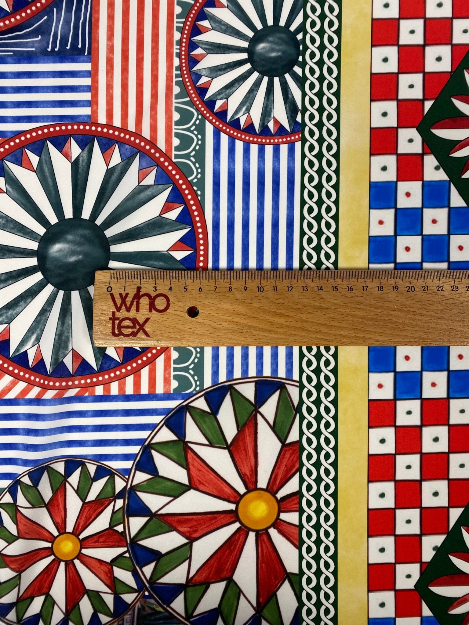 Colourful Geometric Crepe Fabric by the Metre - Whotex Fabrics London