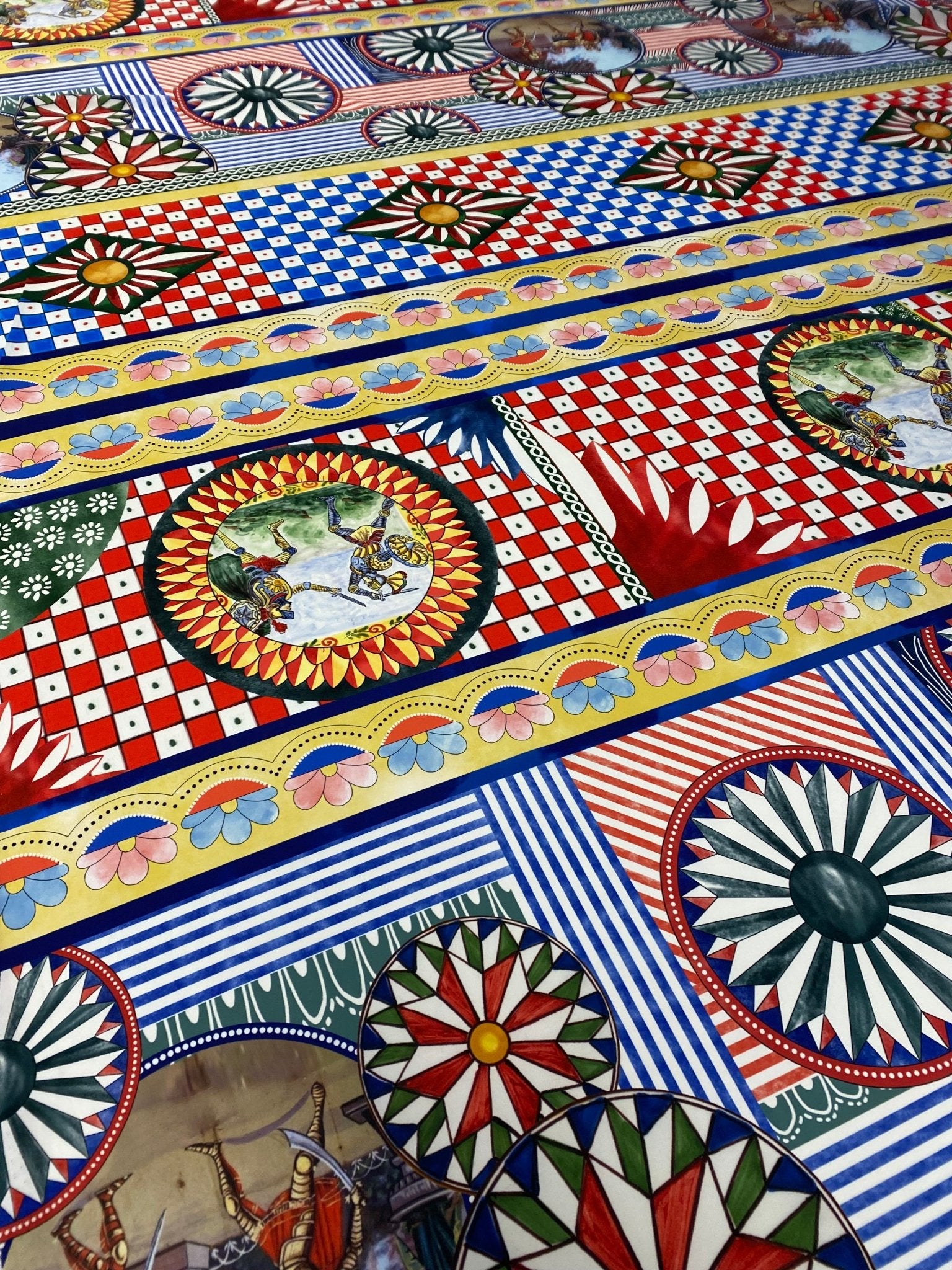 Colourful Geometric Crepe Fabric by the Metre - Whotex Fabrics London