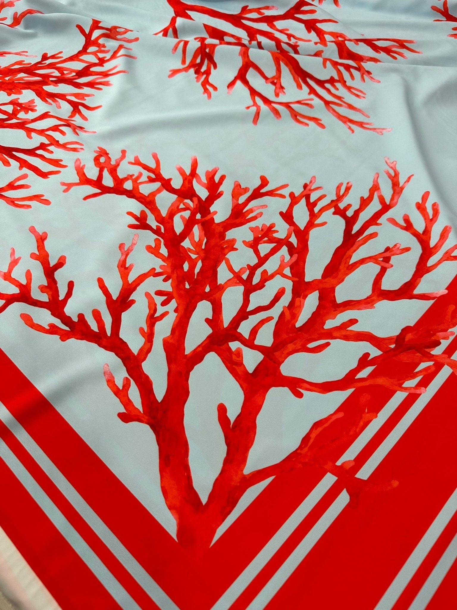 Coral pattern fabric, Red and Blue color Silky Crepe Fabric , Fabric by the yard, Panel Fabric 150*100cm // 1.64 * 1.09 yard - Whotex Online Fabric Store