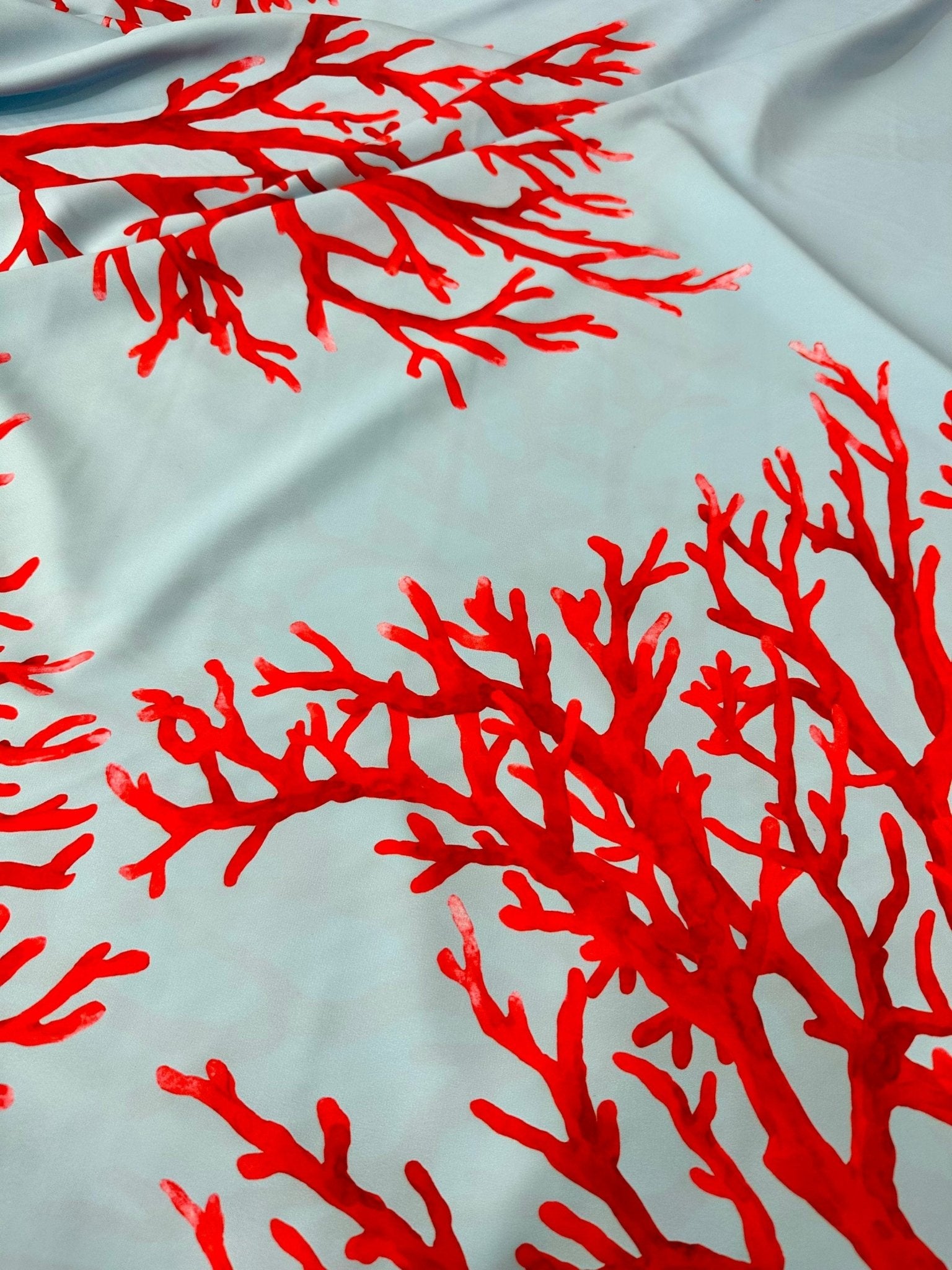 Coral pattern fabric, Red and Blue color Silky Crepe Fabric , Fabric by the yard, Panel Fabric 150*100cm // 1.64 * 1.09 yard - Whotex Online Fabric Store