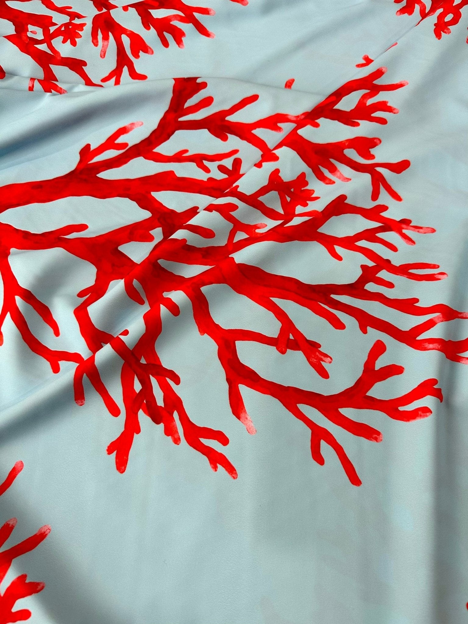 Coral pattern fabric, Red and Blue color Silky Crepe Fabric , Fabric by the yard, Panel Fabric 150*100cm // 1.64 * 1.09 yard - Whotex Online Fabric Store