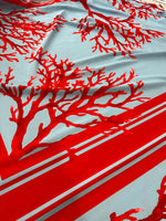 Coral pattern fabric, Red and Blue color Silky Crepe Fabric , Fabric by the yard, Panel Fabric 150*100cm // 1.64 * 1.09 yard - Whotex Online Fabric Store
