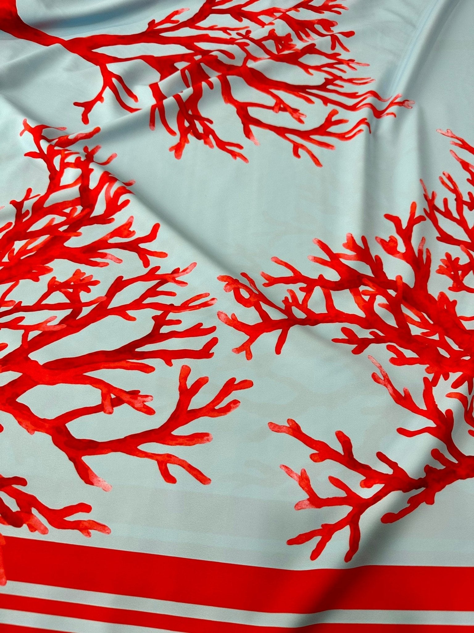 Coral pattern fabric, Red and Blue color Silky Crepe Fabric , Fabric by the yard, Panel Fabric 150*100cm // 1.64 * 1.09 yard - Whotex Online Fabric Store