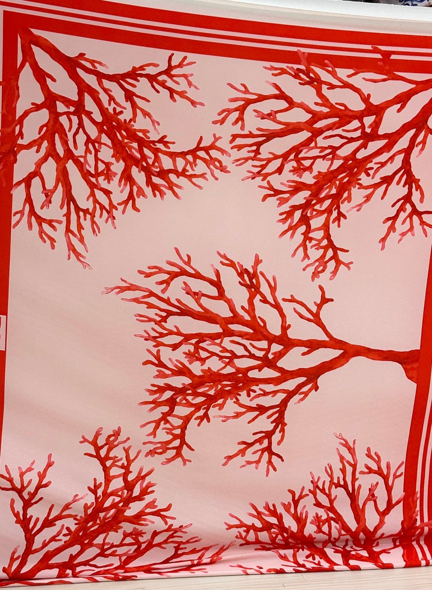 Coral pattern fabric, Red and Soft pink color Silky Crepe Fabric , Fabric by the yard, Panel Fabric 150*100cm // 1.64 * 1.09 yard - Whotex Online Fabric Store